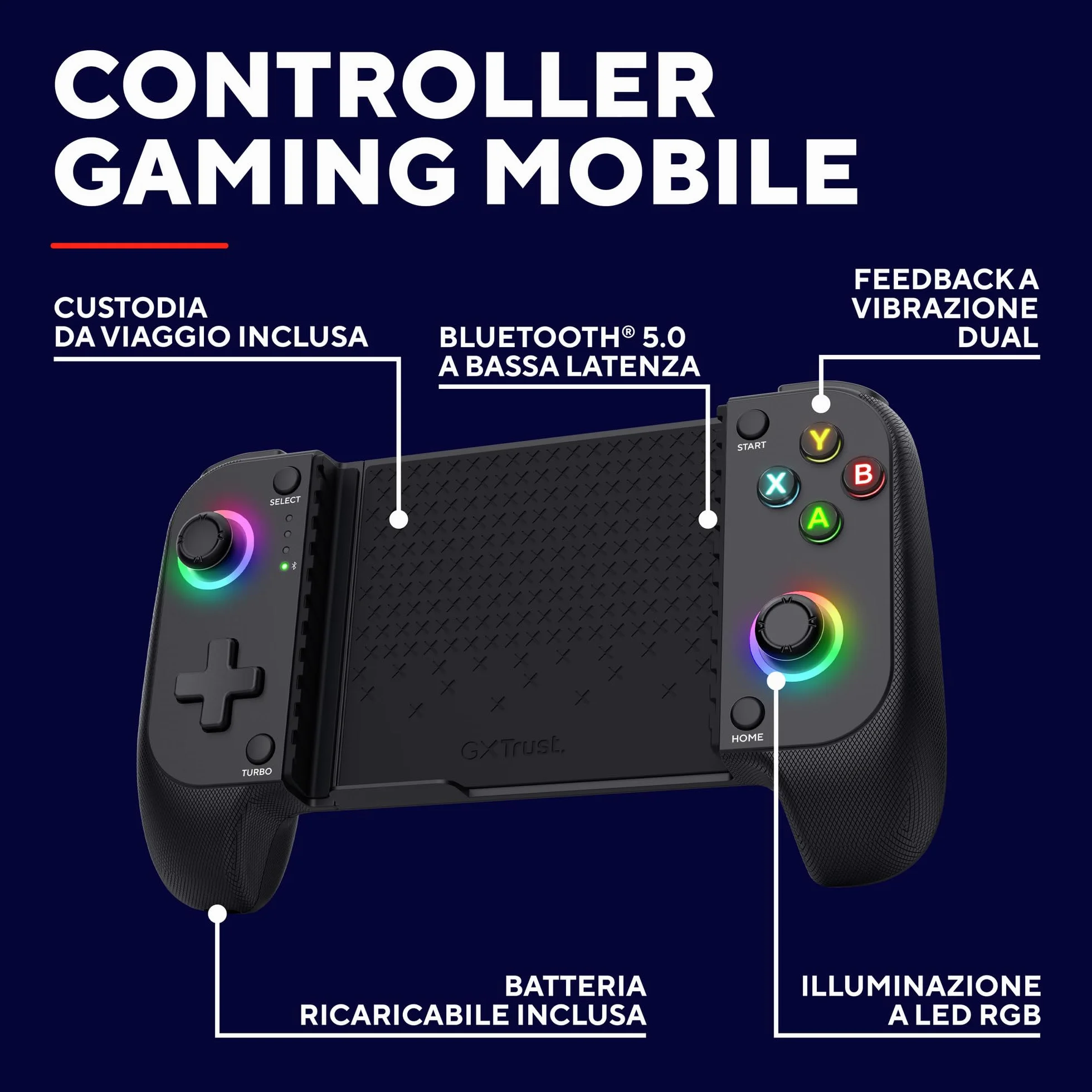 Trust GXT 735 Mylox Controller Bluetooth per Telefono, Gamepad Wireless per iPhone/Android/PS5/Xbox, Nero