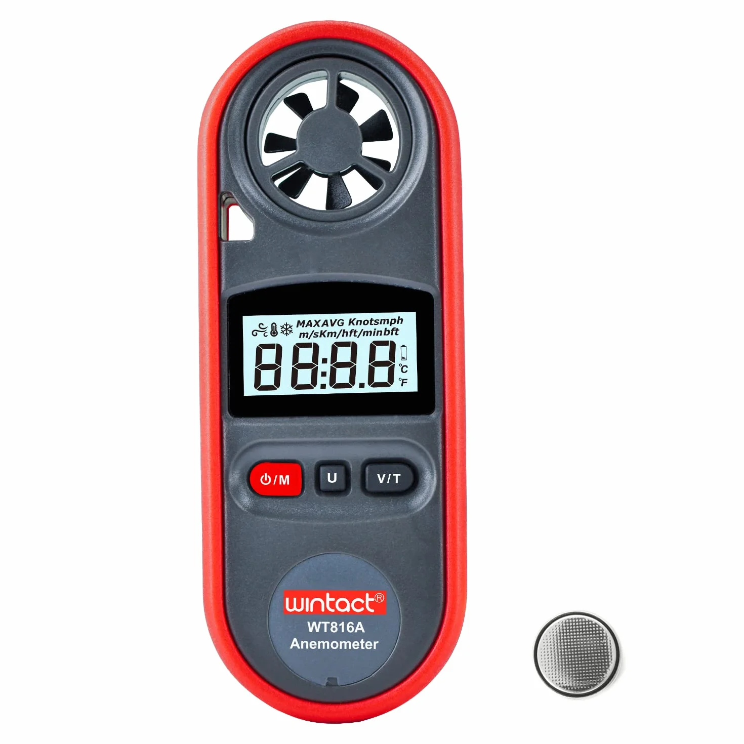 Wintact Digitale LCD Wind Speed Scale Gauge Meter anemometro termometro - palmare anemometro Misura per Vela Pesca