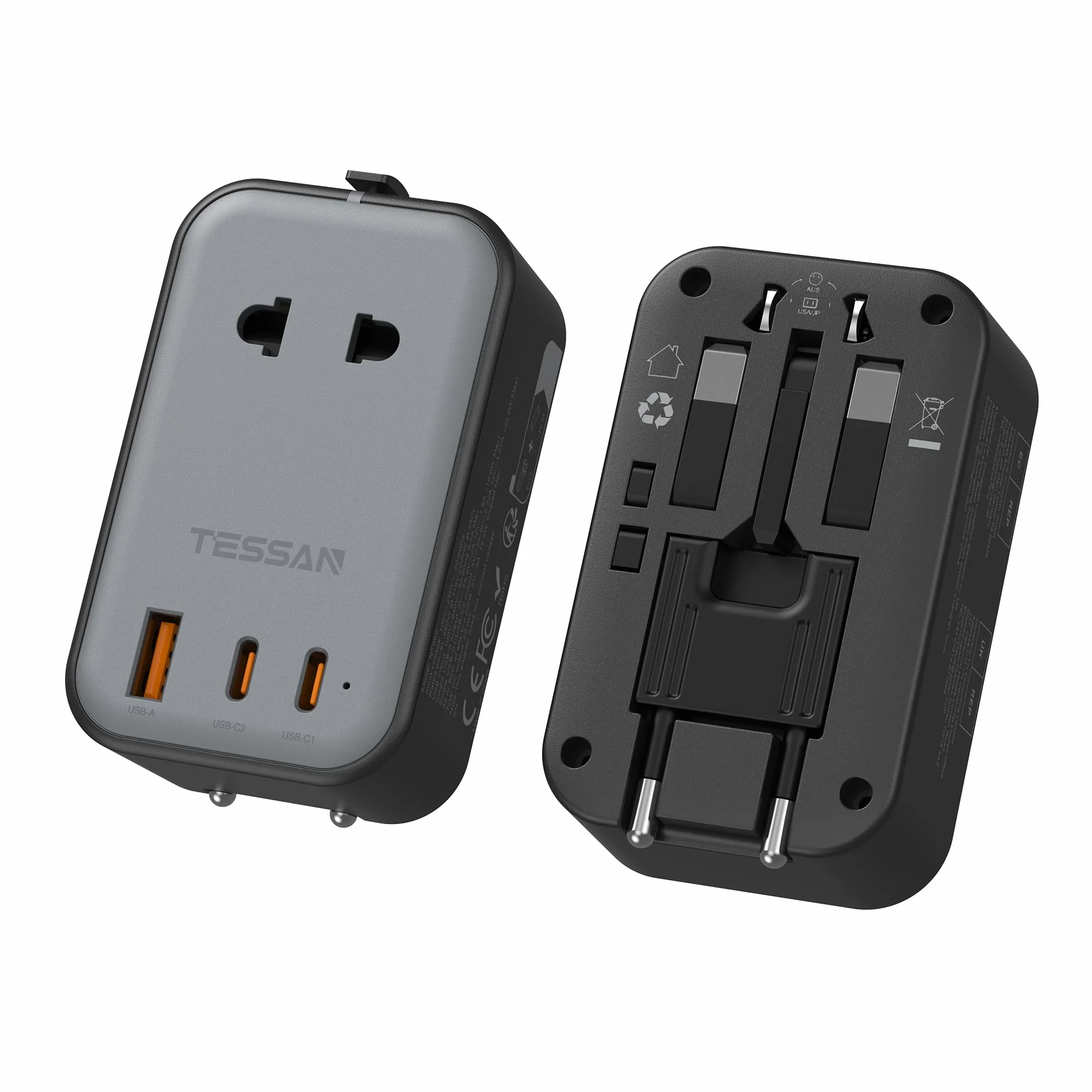 TESSAN Adattatore Universale da Viaggio con 2 USB C PD 20W e 1 USB A, Worldwide Travel Adapter per Presa Inglese Americana Australia Thailandia Giappone