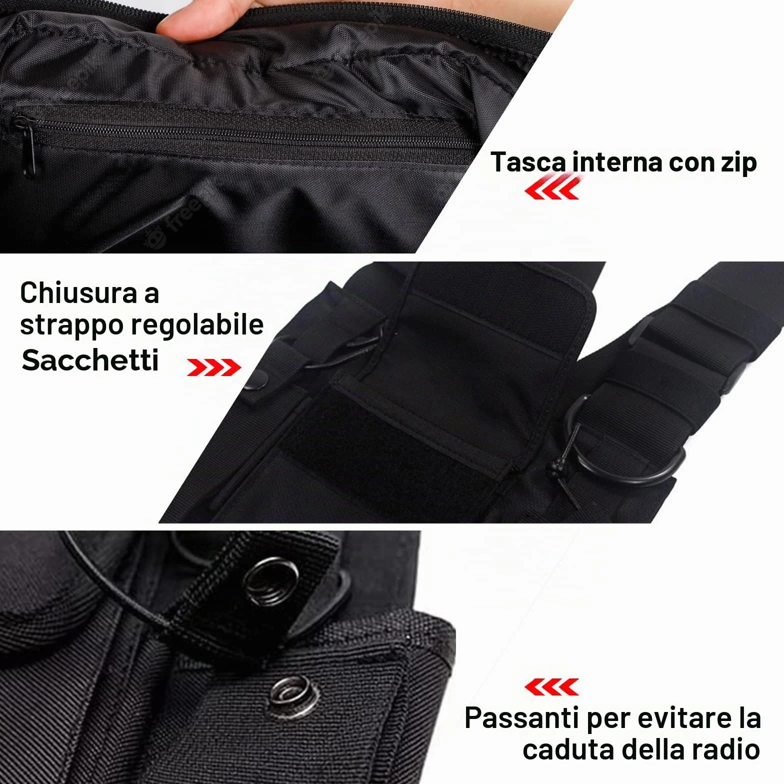 GAESHOW Walkie-Talkie Borsa a Tracolla Regolabile, Chest Pack Universale Mani Libere per Radio