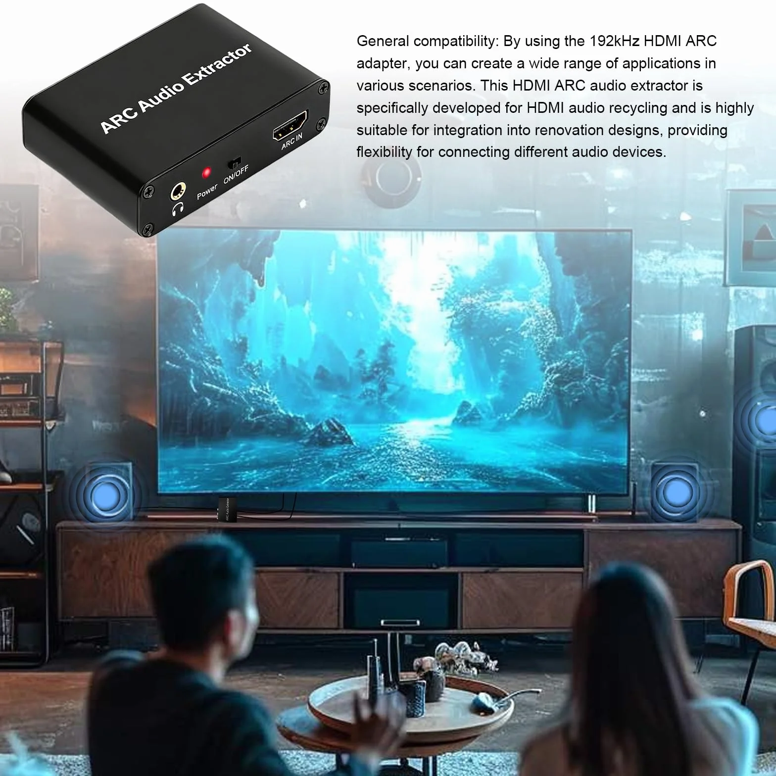 Adattatore HDMI ARC 192 kHz estrattore audio lega alluminio chip HDMIARC importato convertitore DAC per soundbar