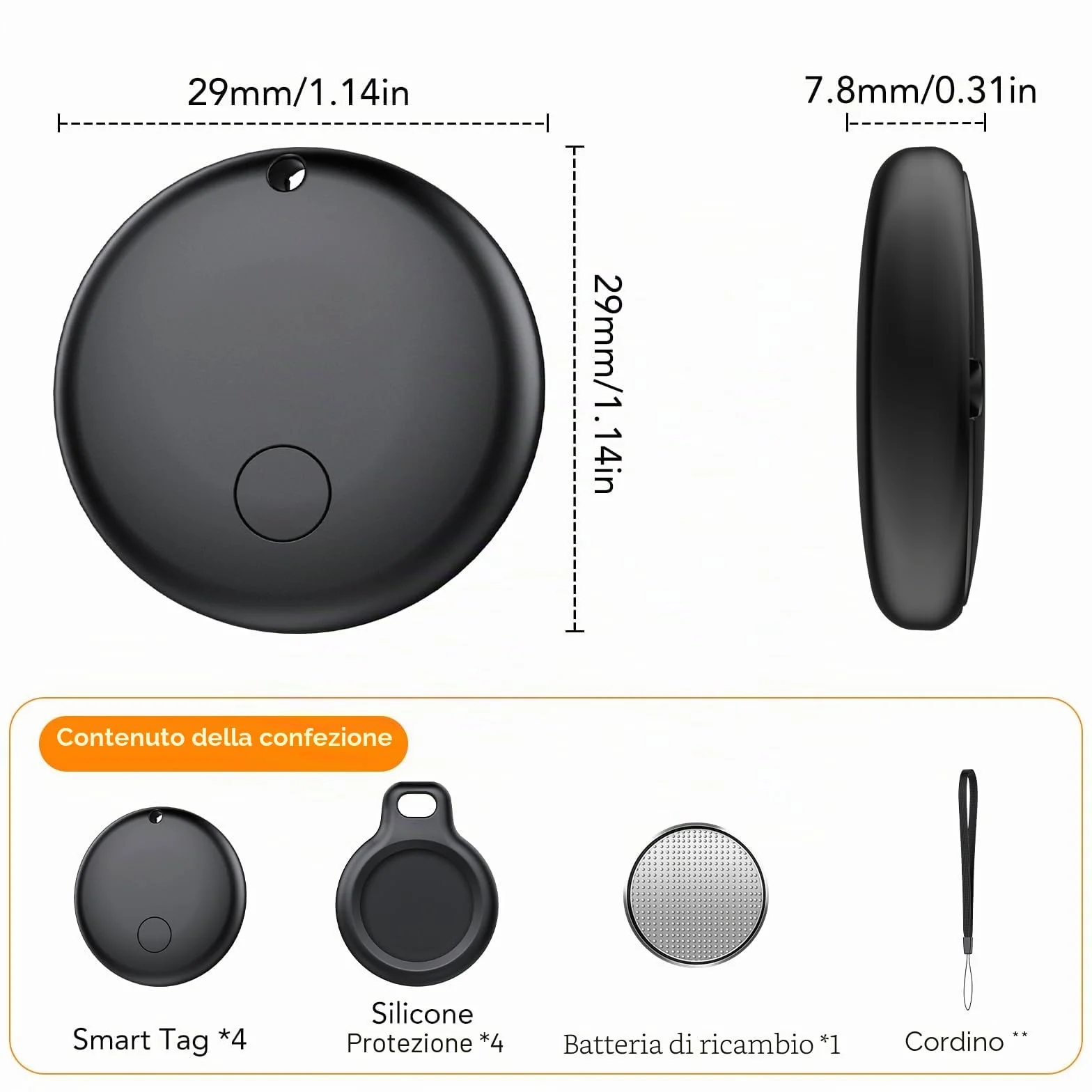 Android Smart Tag Tracker con Google Find Hub IP68 Impermeabile Bluetooth Localizzatore Custodia Protettiva 4 Nero