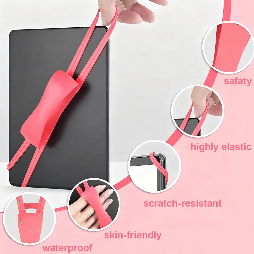Comodo Supporto con Cinturino da Mano Accessorio di Presa per Lettura a Letto Compatibile con Kindle Paperwhite Oasis Kobo Tablet (4,7-8") Rosa