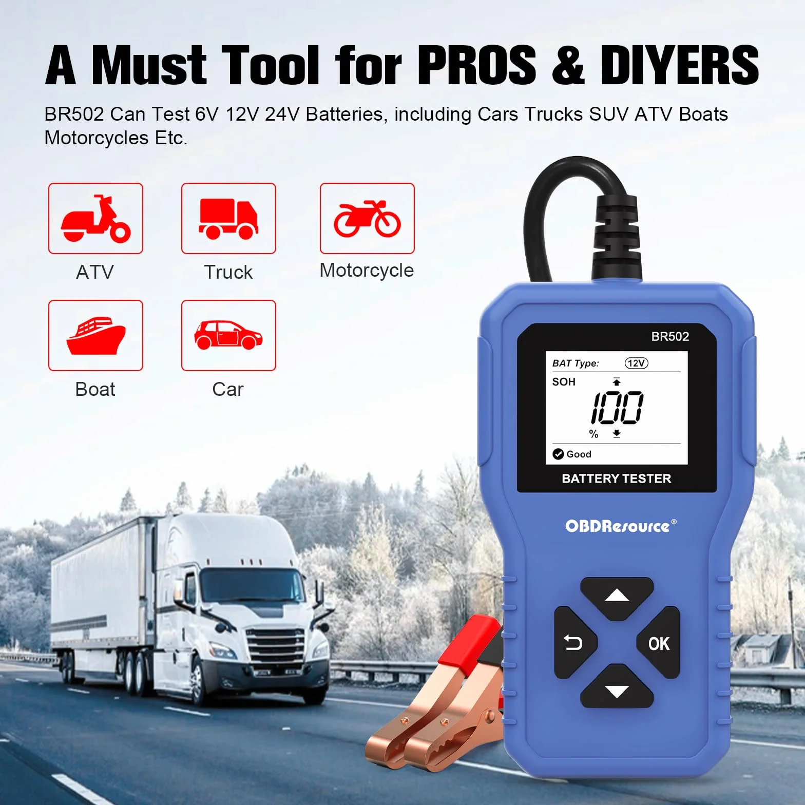 Tester Batterie 6V/12V/24V 100-2000 CCA 2-220 Ah Analizzatore per Auto Moto Tosaerba