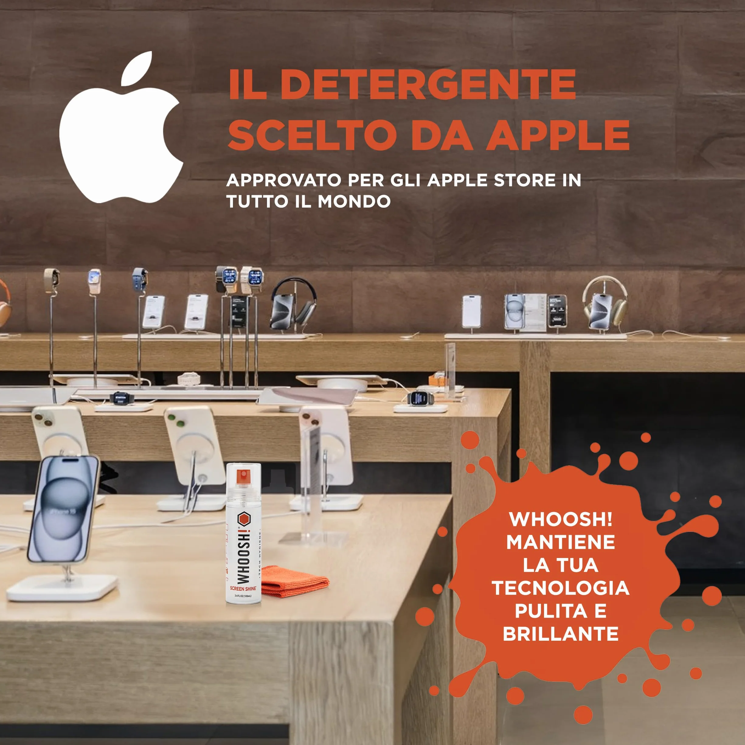 WHOOSH! Screen Shine Go XL Kit Pulizia iPhone 100 Ml Panno Microfibra Pulisci Occhiali MacBook Smartphone