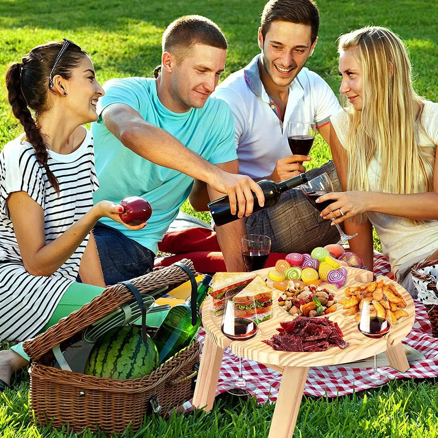 Tavolo da vino per esterni portatile mini tavolo da campeggio rotondo in legno 30 x 16 cm