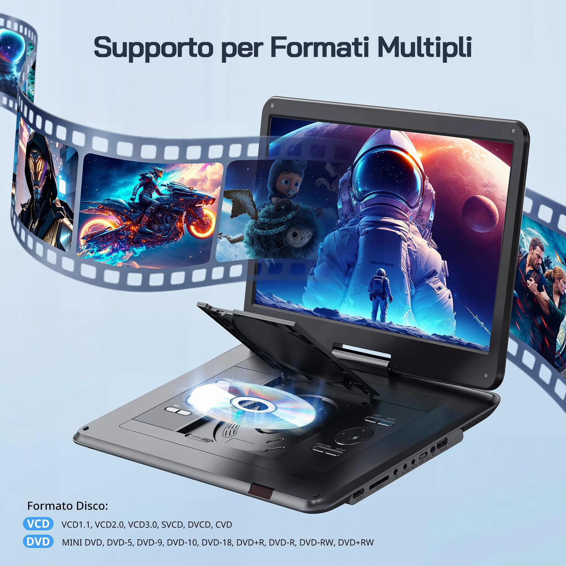 WOLFANG 17,5" Lettore DVD Portatile con 15,6" Display HD, 5000 mAh Batteria, Nessuna Restrizione Regionale