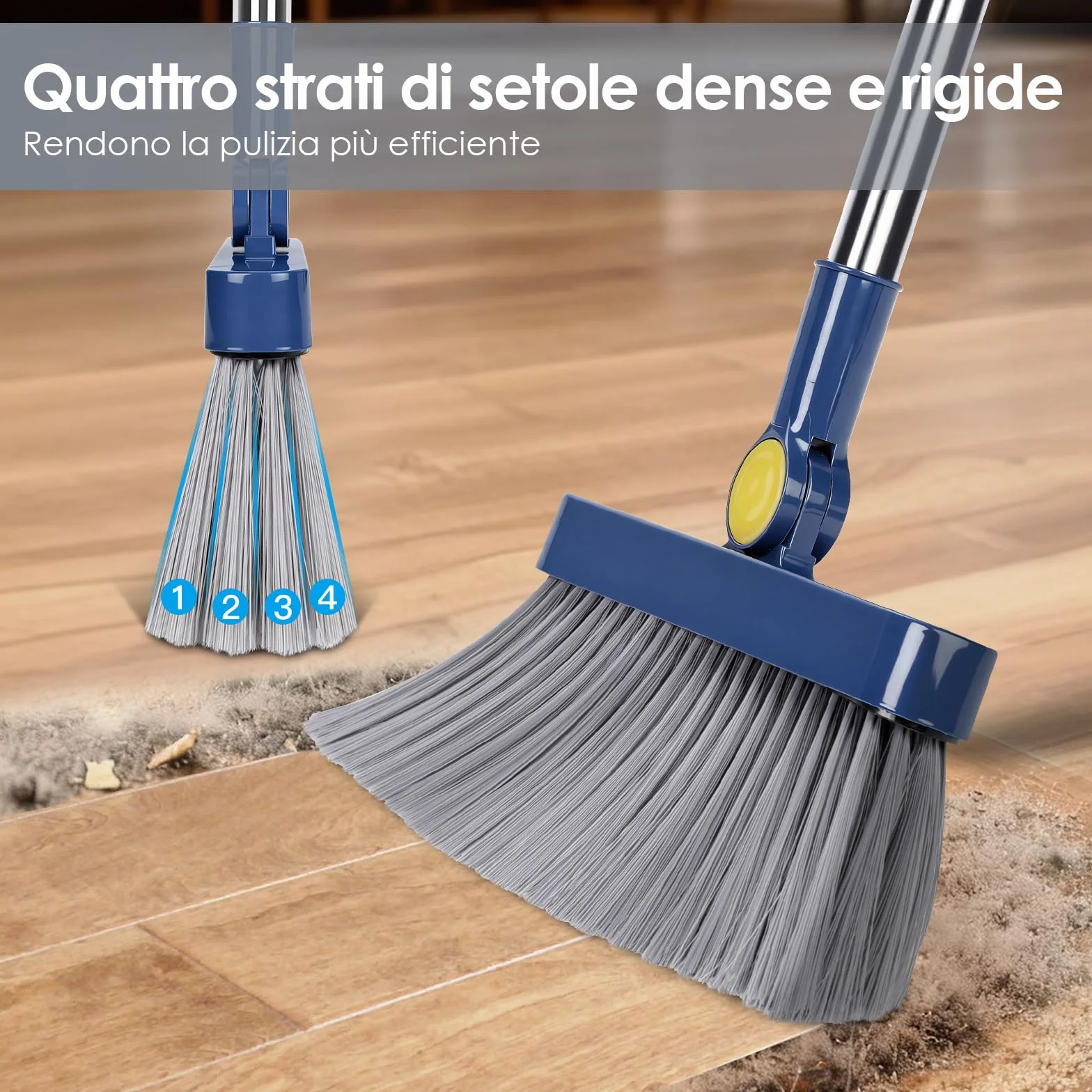 Masthome Verticale Set Scopa e Paletta Salvaspazio Manico Lungo Denti a Pettine Blu Scuro
