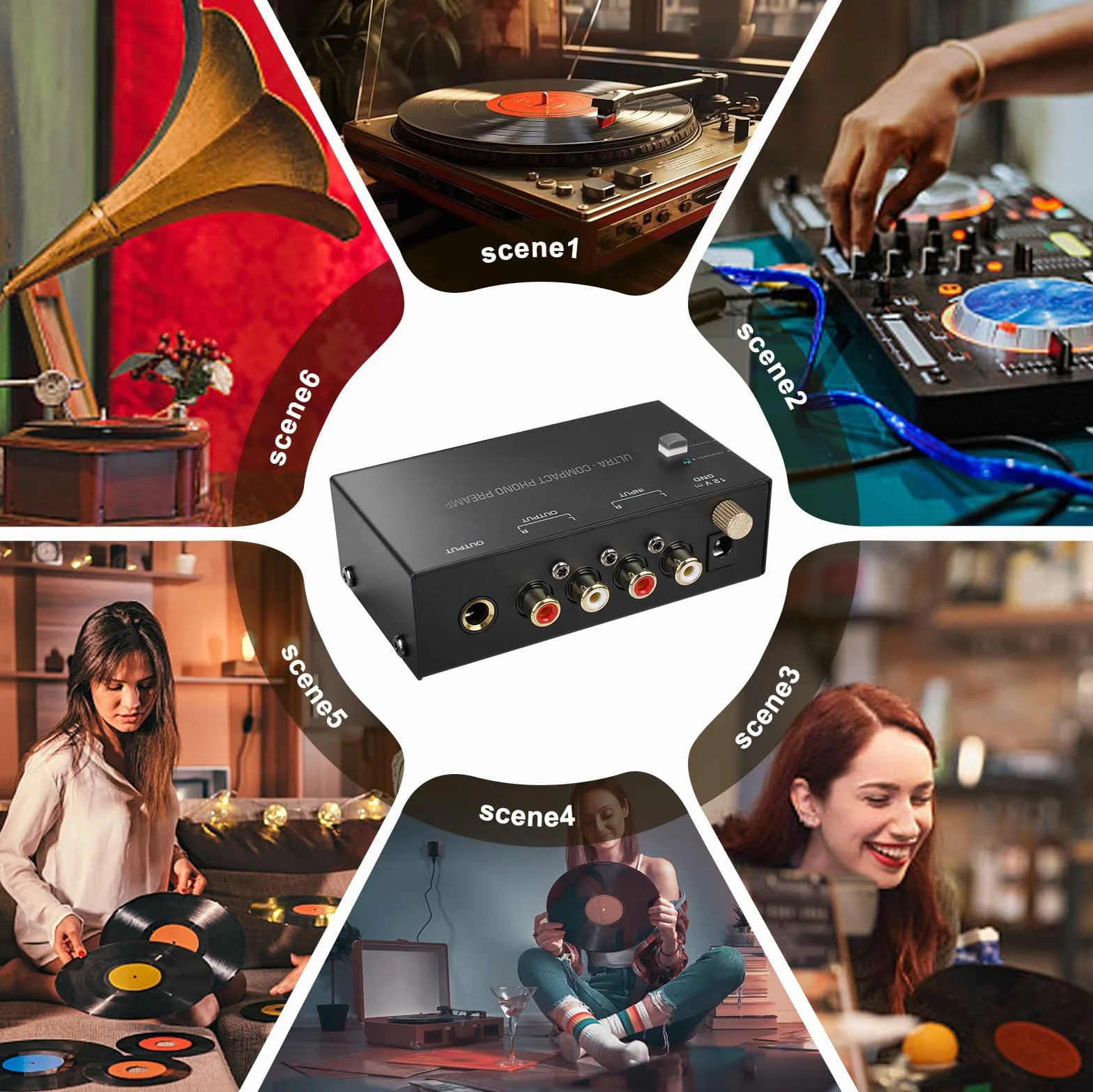 Preamplificatore Phono giradischi con adattatore DC 12V ingresso RCA uscita RCA spina UE