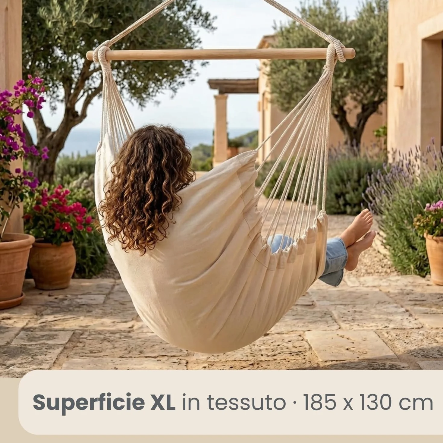 Amaca da giardino XXL 185x130 cm 150 kg Sedia pensile sospesa per 2 persone esterno interno