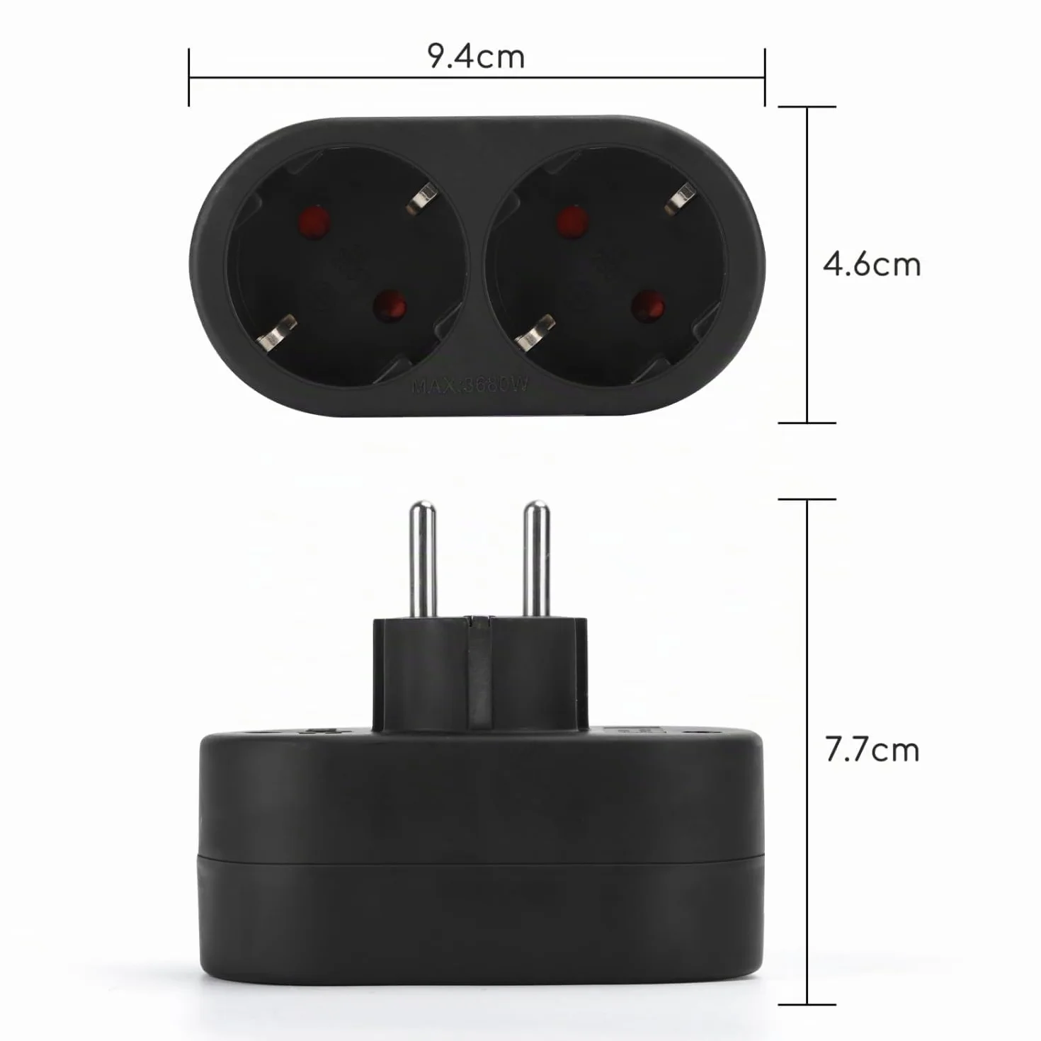 Aigostar Presa Doppia Adattatore Schuko con Protezione Bambini 16A Nero