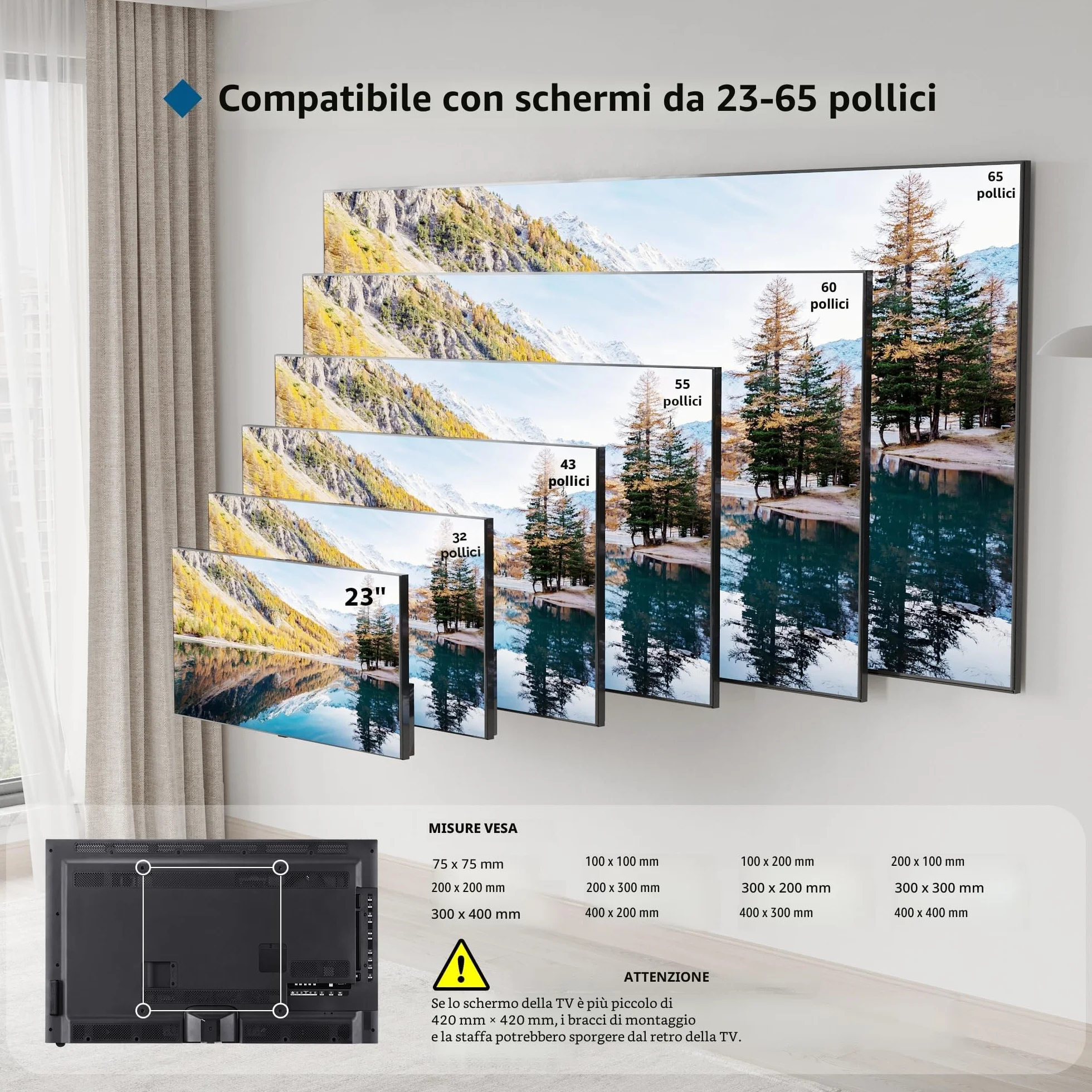BONTEC Supporto da Parete per TV Inclinabile 23-65 Pollici VESA 400x400mm Fino a 45 kg