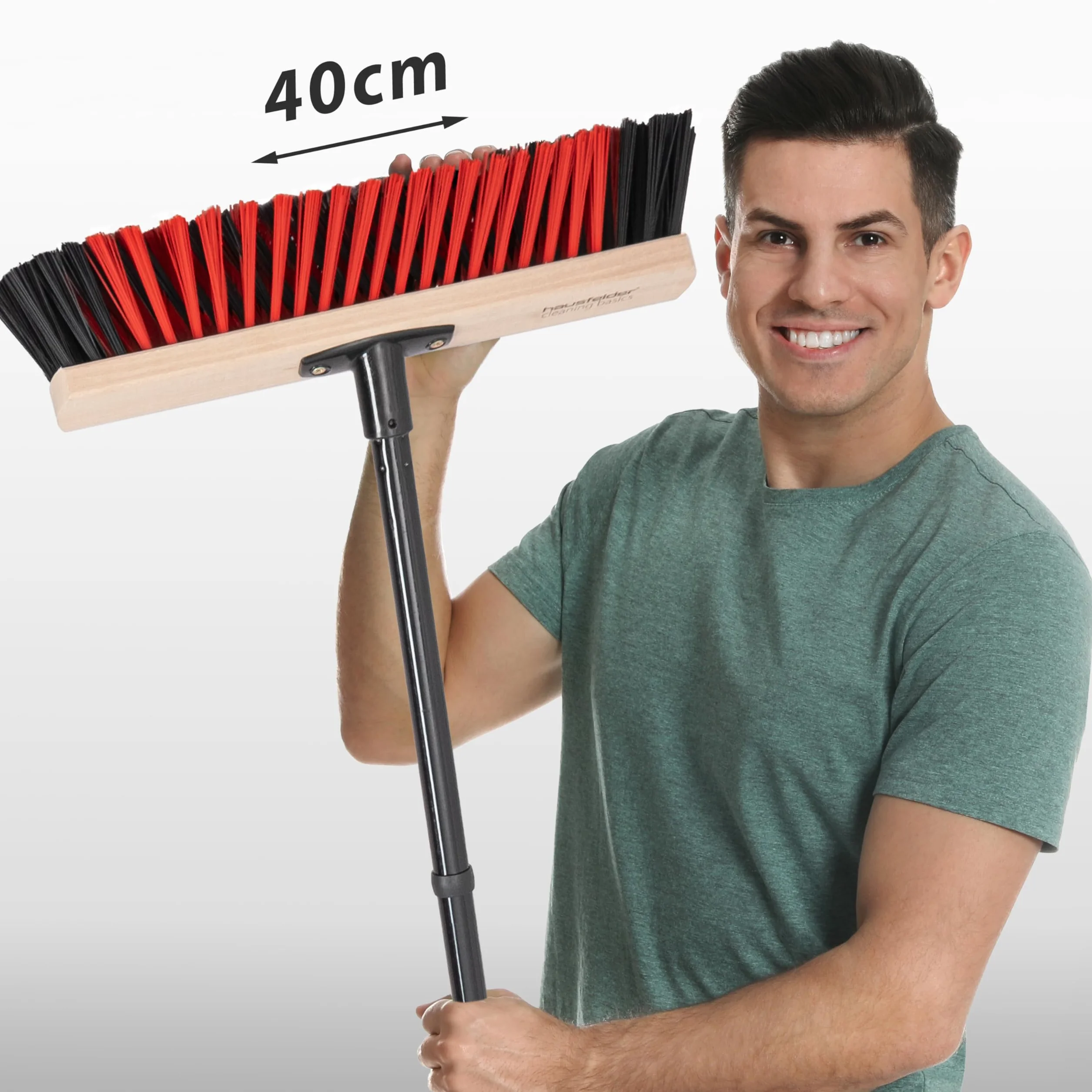 Hausfelder Scopa da esterno larga 40 cm con manico, scopa da giardino resistente larga paletta, scopa industriale per pavimenti