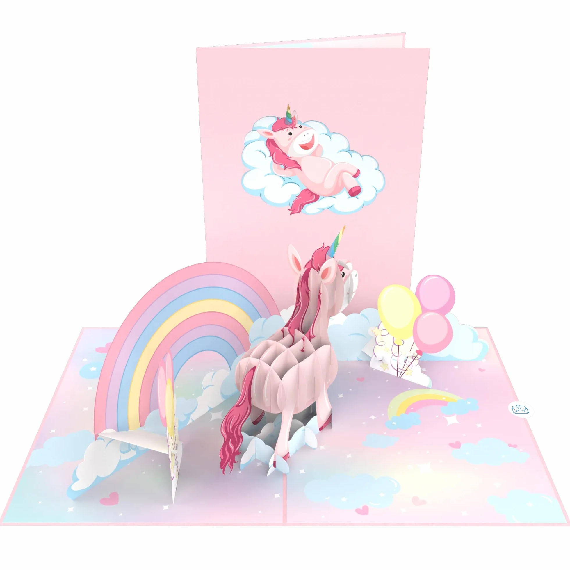 MOKIO Biglietto Auguri Pop-Up Unicorno rosa Arcobaleno 3D compleanno busta