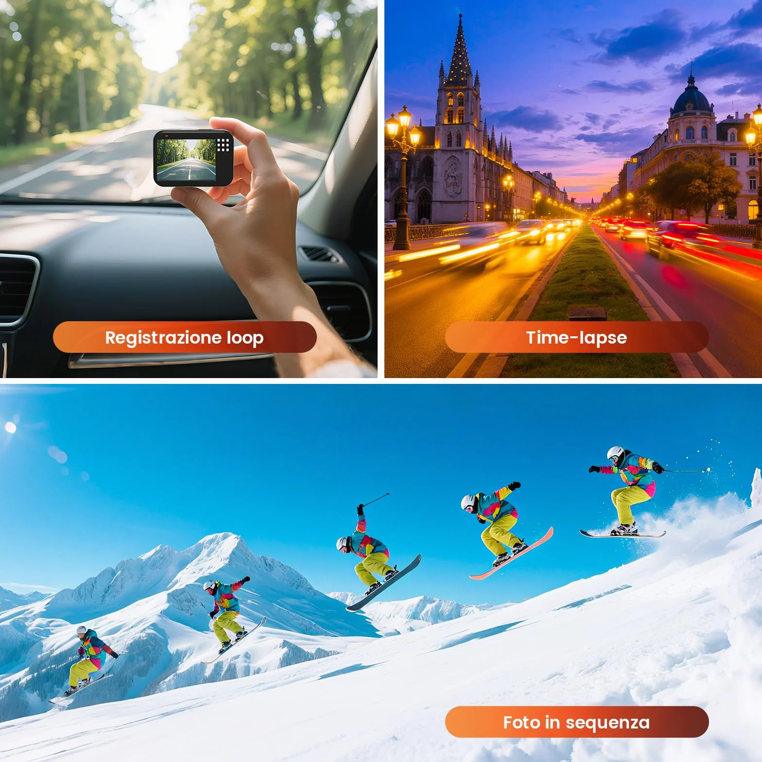 Action Cam 4K 60FPS 48MP 50ft Fotocamera Subacquea con 64GB Scheda WIFI Grandangolo 170° Telecomando 2x1350mAh