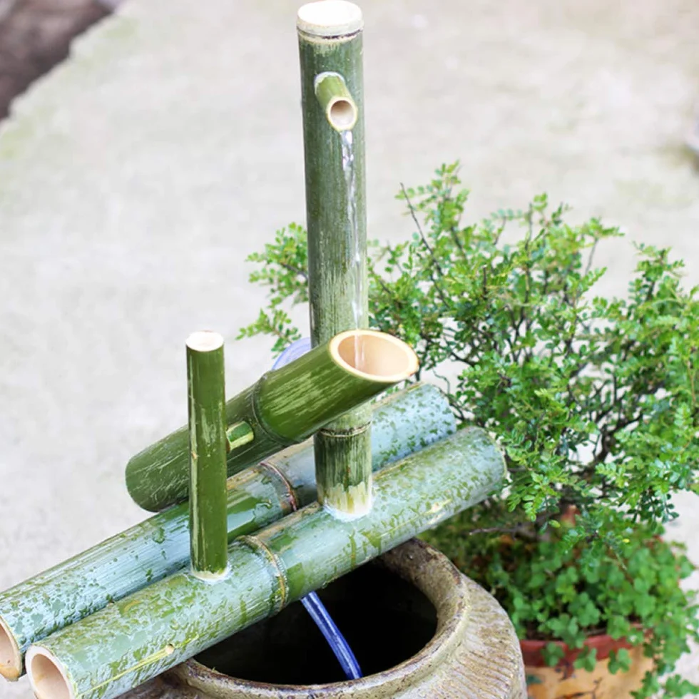 Fontana di bambù con Pompa Caratteristica Esterna Stagno Decor Dondolo 100% Fatto A Mano,Length30cm