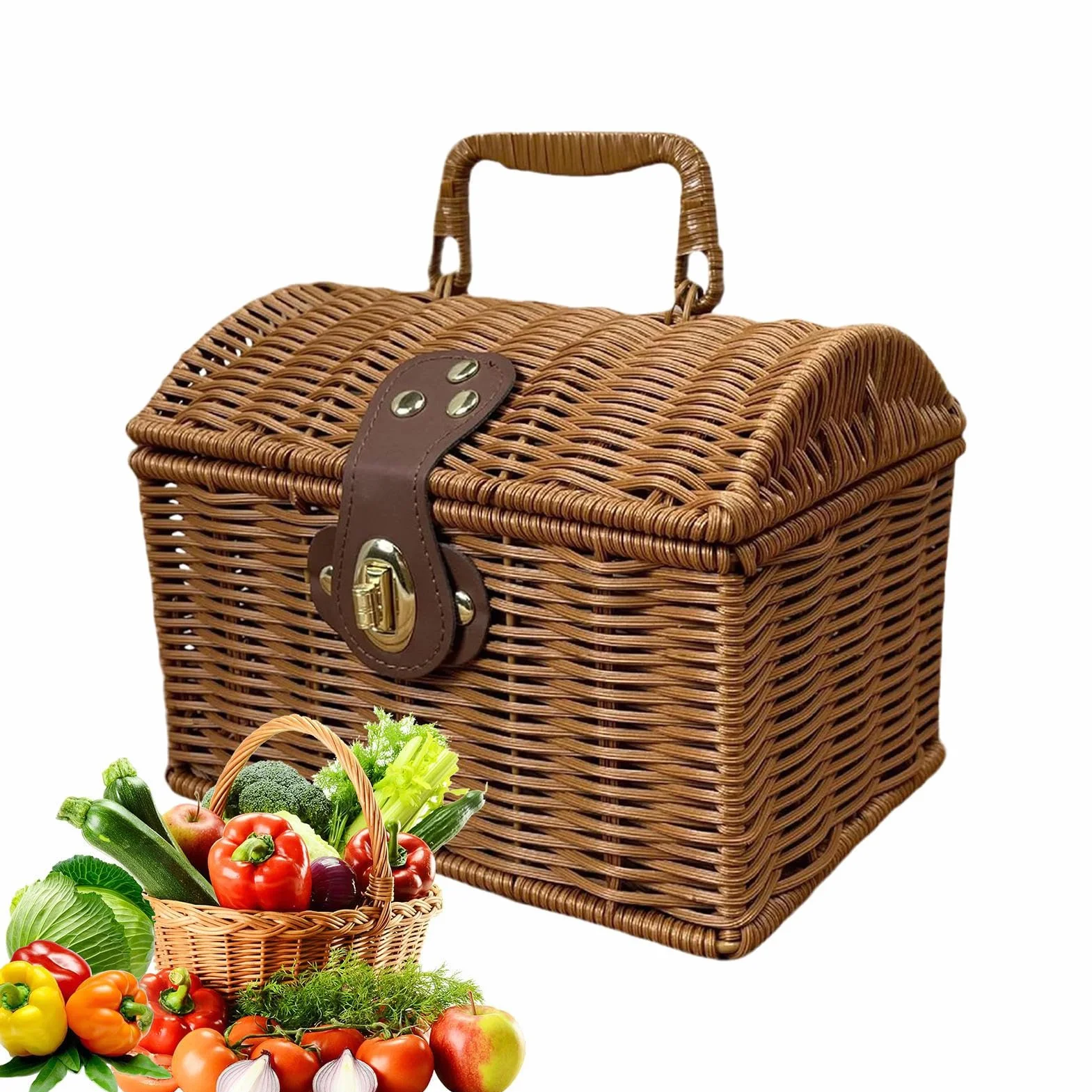 Cestino da picnic con coperchio, contenitore con manico e coperchio, decorazione da tavolo, adatto per camera da, cucina, fattoria, appartamento, attività all'aperto, viaggi, ecc
