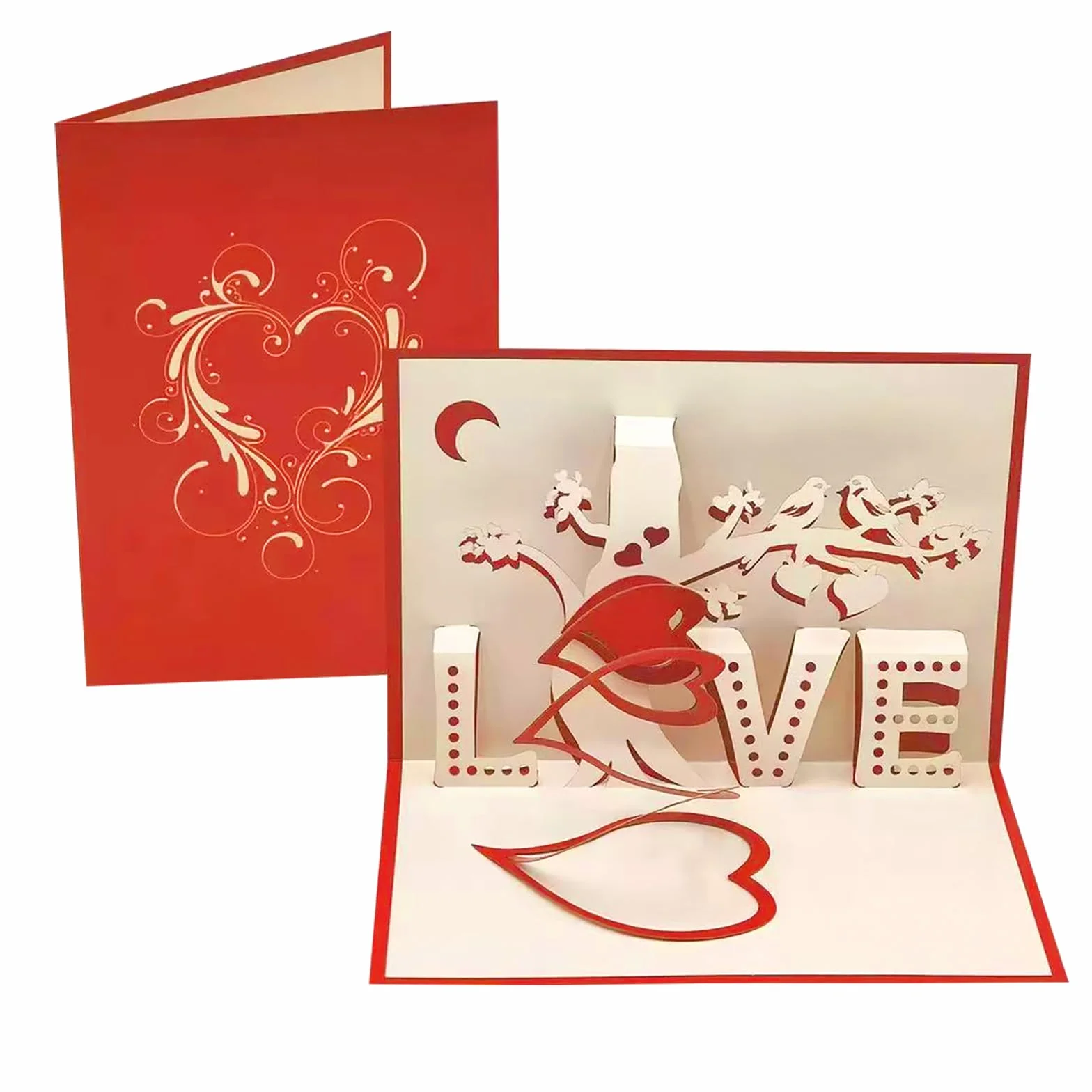 Cartolina D'Amore 3D Piega Rosso con Love Rigido Motivo Cuore San Valentino Biglietto Regalo Pop-Up Anniversario per Lei