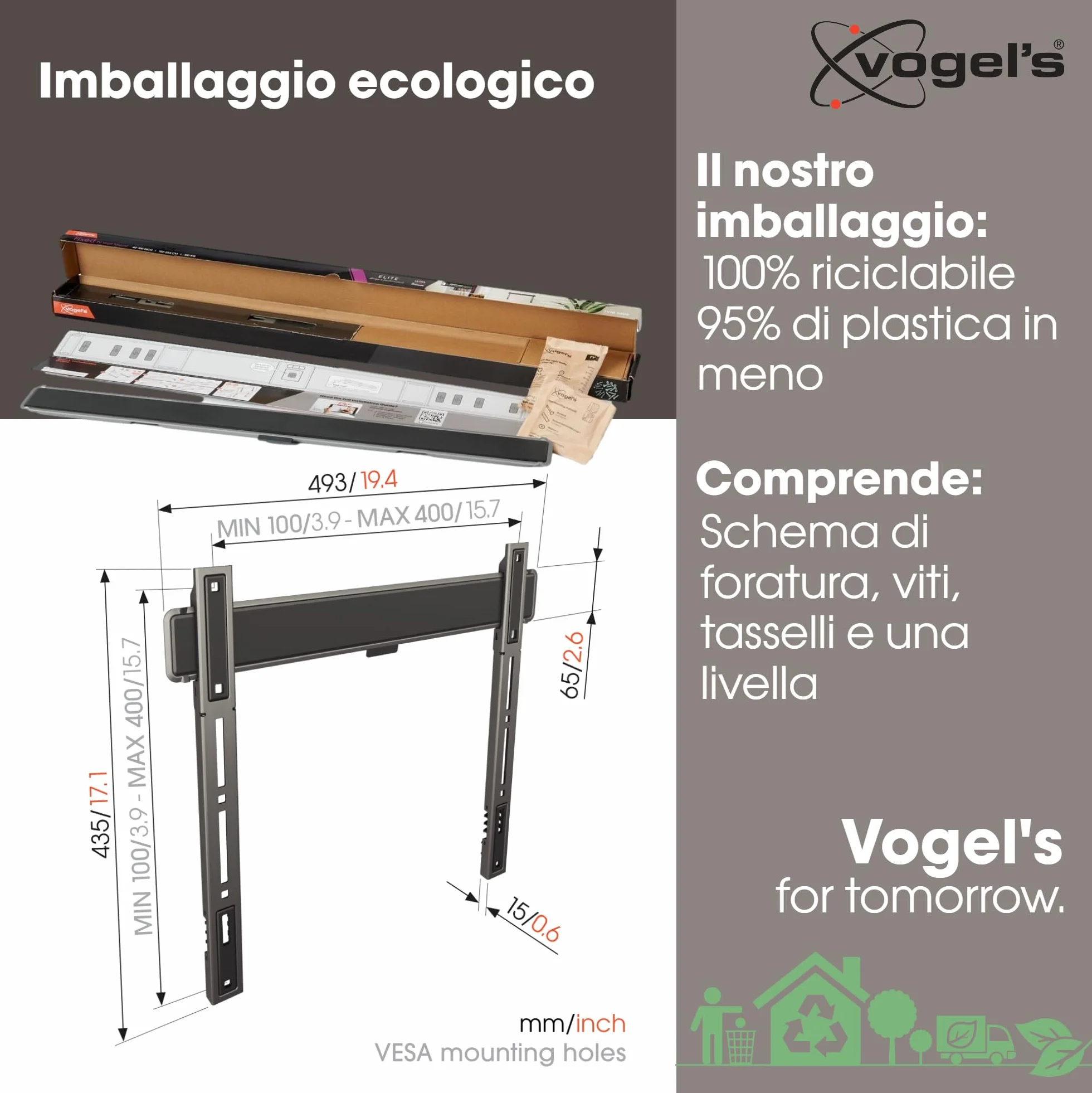 Vogel's Elite 5405 Supporto TV fisso per TV 32-77", 75 kg, VESA 400x400