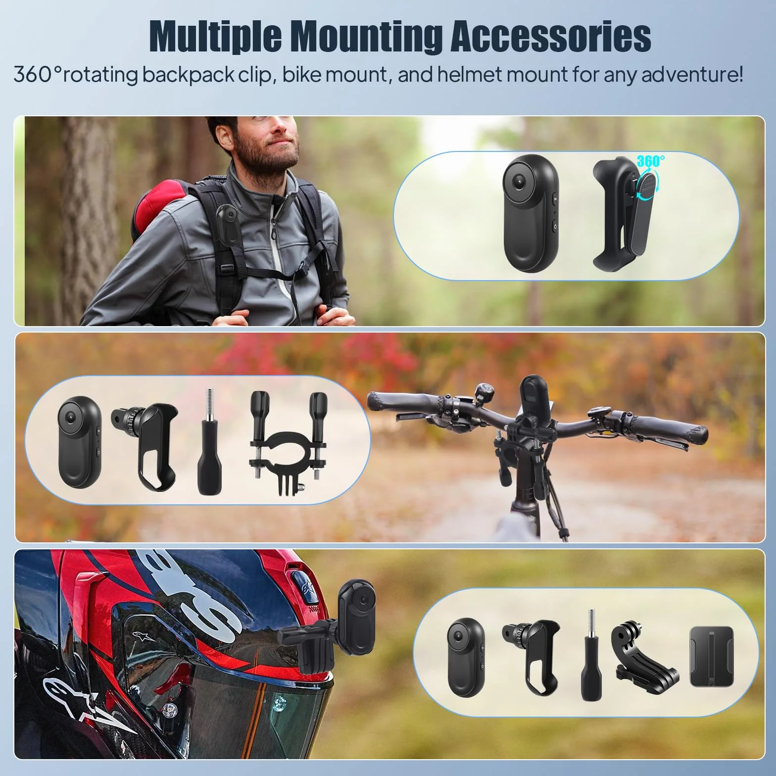 Mini Action Cam 1080P Fotocamera corporea con magnete e accessori per casco moto bicicletta sport impermeabile con scheda SD 64GB