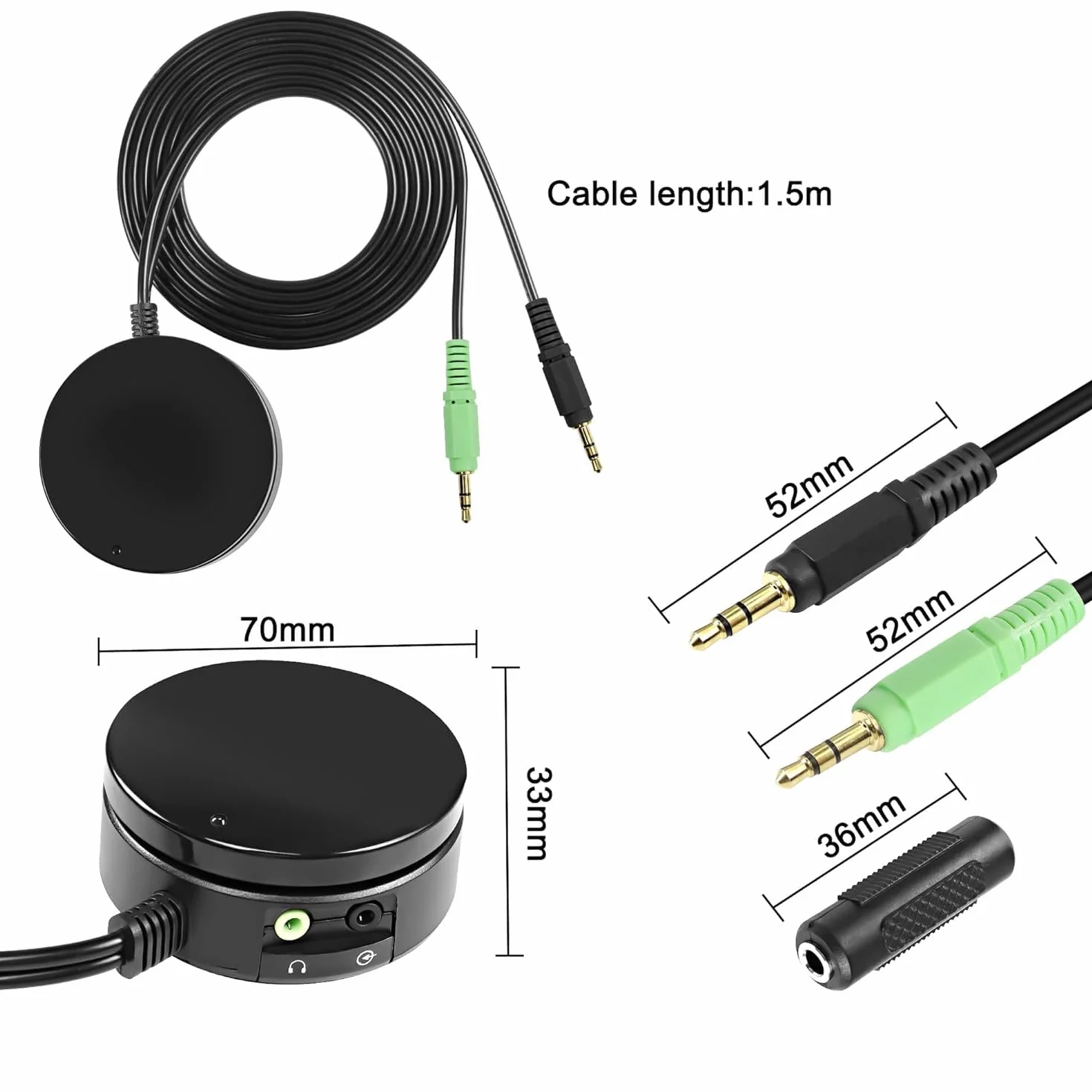 XMSJSIY Convertitore controllo volume altoparlanti computer cuffie audio 3,5 mm TRS cavo estensione 1,5 m