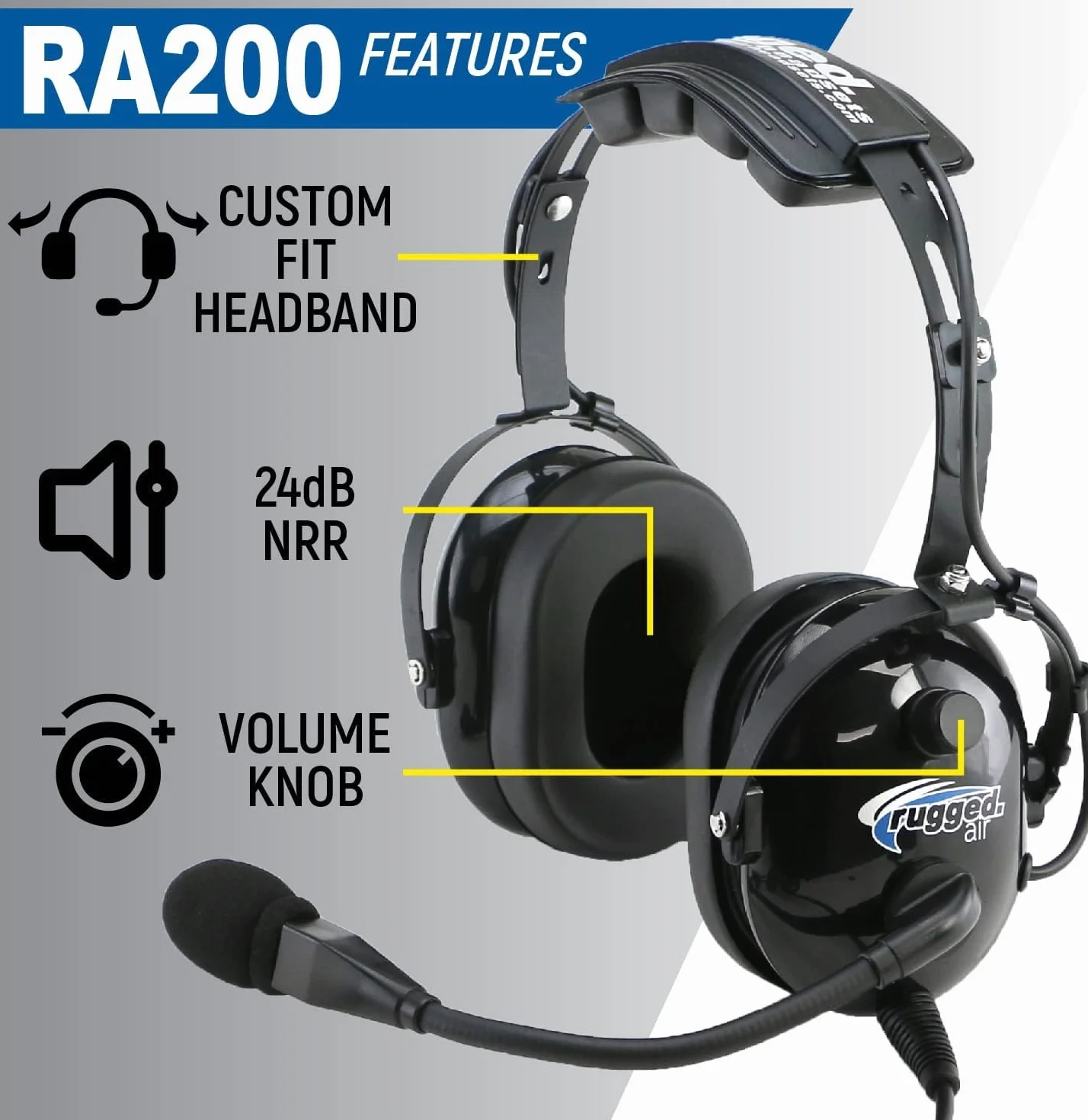 Rugged Air RA200 Cuffie per piloti con riduzione passiva del rumore