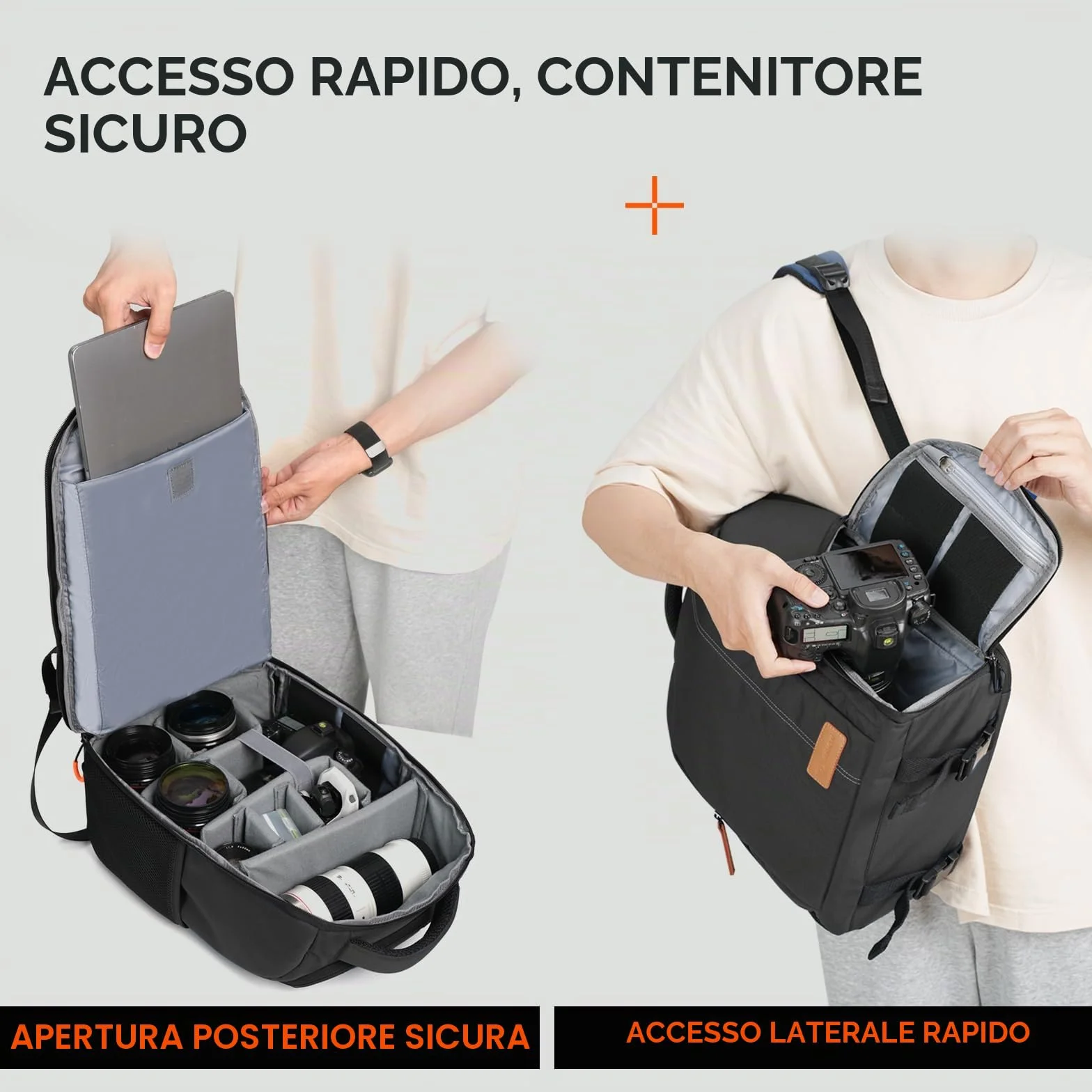 TARION Zaino Fotografico Professionale Borsa per Fotocamera Reflex DSLR con Custodia per Laptop 15" Copertura Antipioggia TB-04
