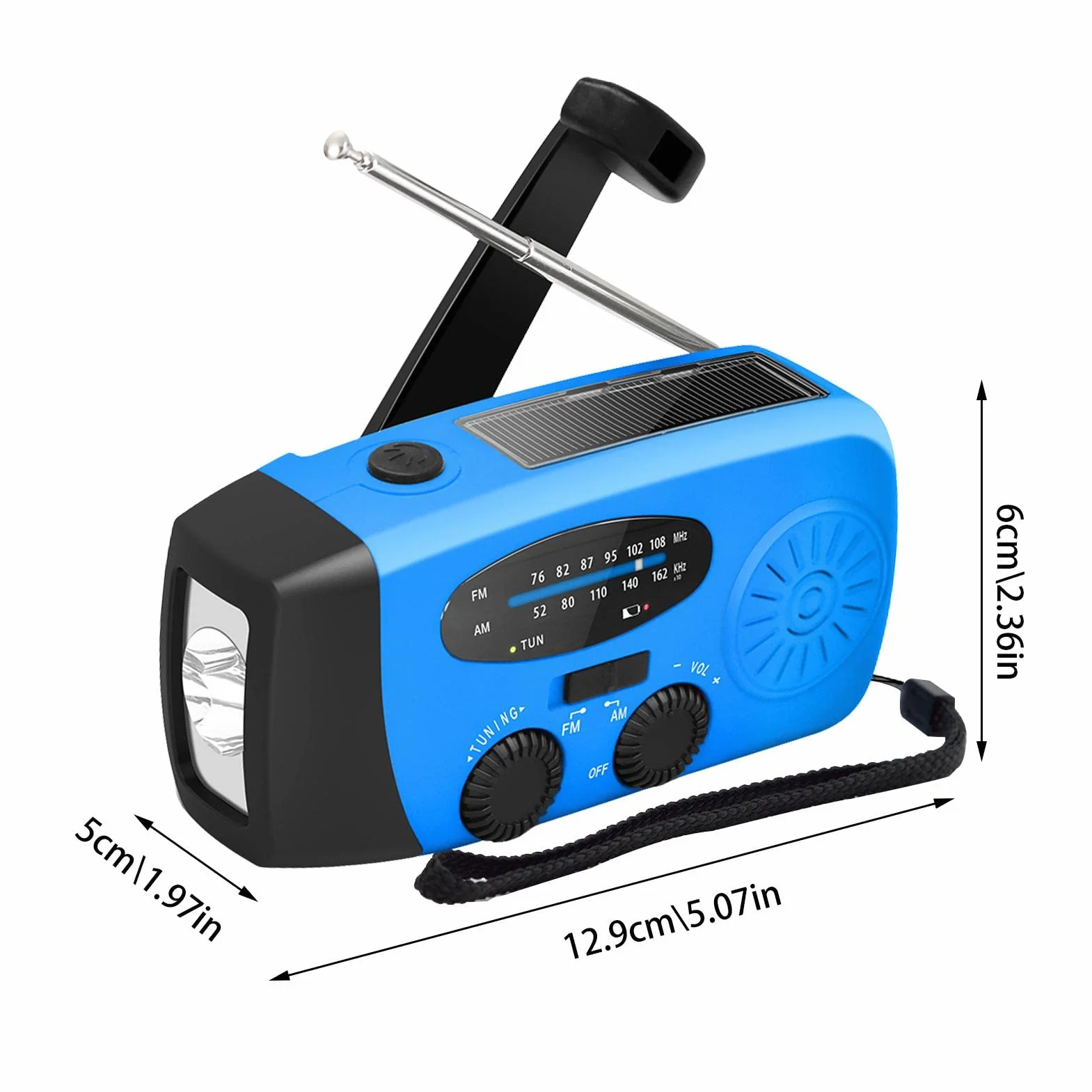 Radio meteorologica di emergenza solare a manovella AM/FM con batteria 2000 mAh e torcia LED