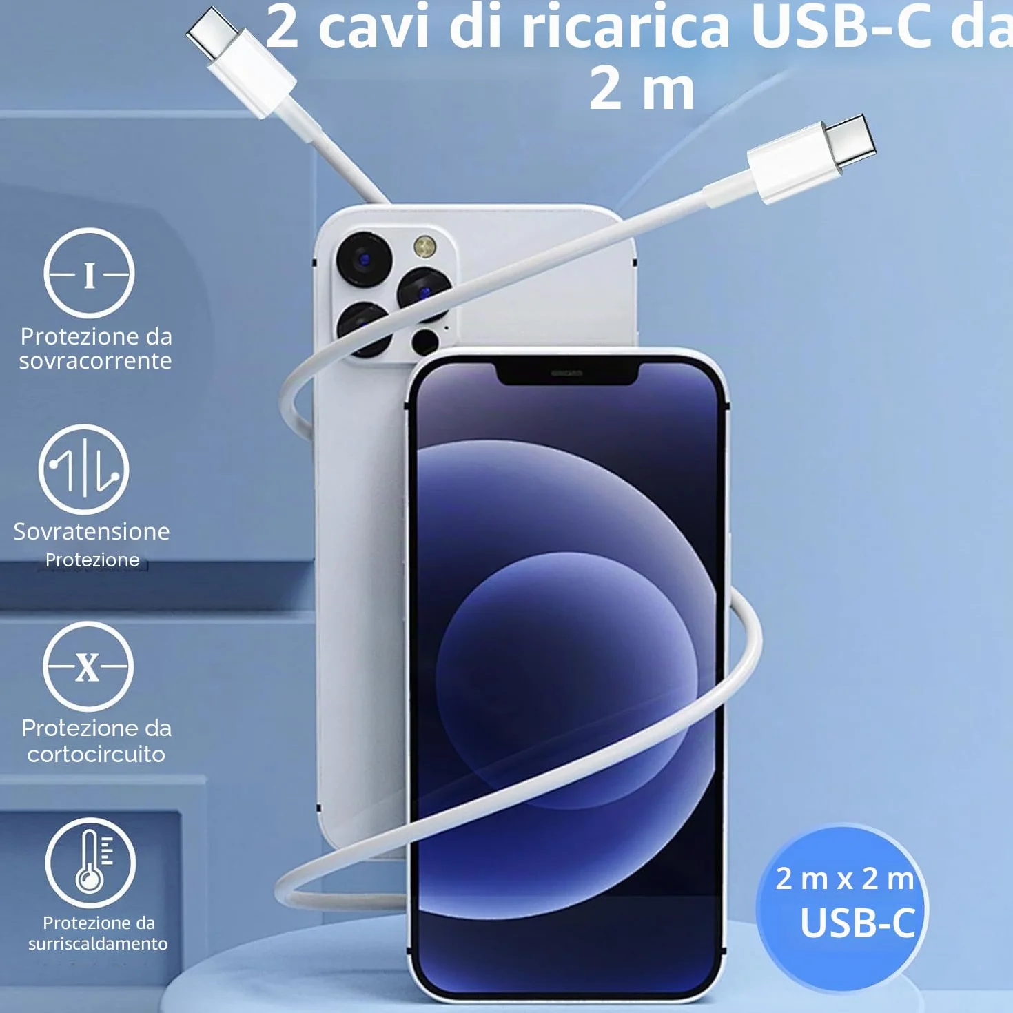 Ładowarka 20W USB-C 2 szt. z kablem 2x2m do Samsung Galaxy iPhone 17 16 15 Plus Pro Max iPad Huawei Xiaomi Oppo - Szybkie ładowanie