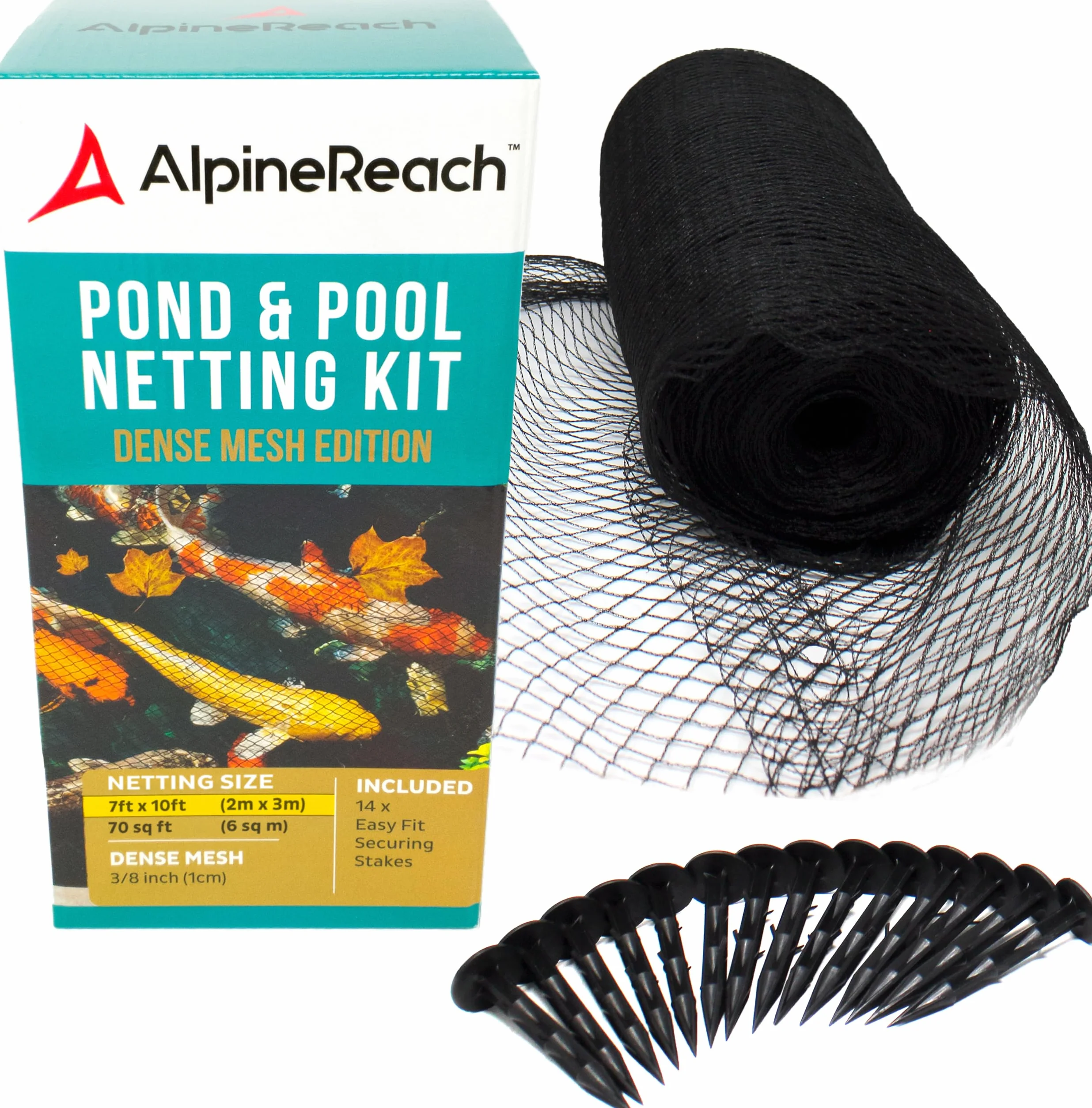 AlpineReach 2m x 3m Rete per Stagno e Laghetto, Maglia Tessuta Extra Resistente di Protezione, Difende i Pesci Koi da Uccelli, Gatti e Predatori, Anti-UV, Riutilizzabile, Nero