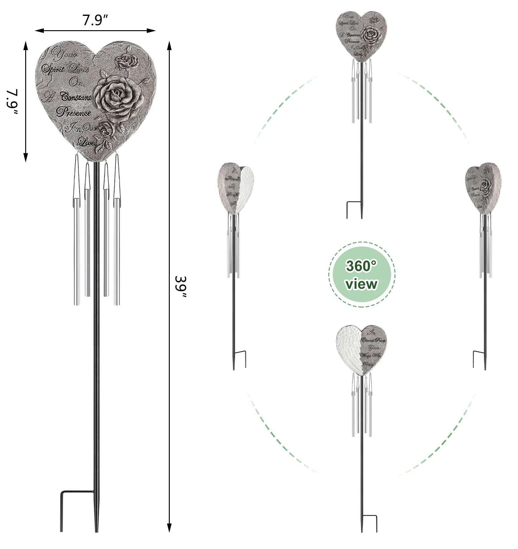Bocola Campanello a vento commemorativo per cimitero, personalizzabile, in resina, regalo per la perdita di una persona cara, per giardino, patio, lapide, lapide, decorazioni per esterni, palo in