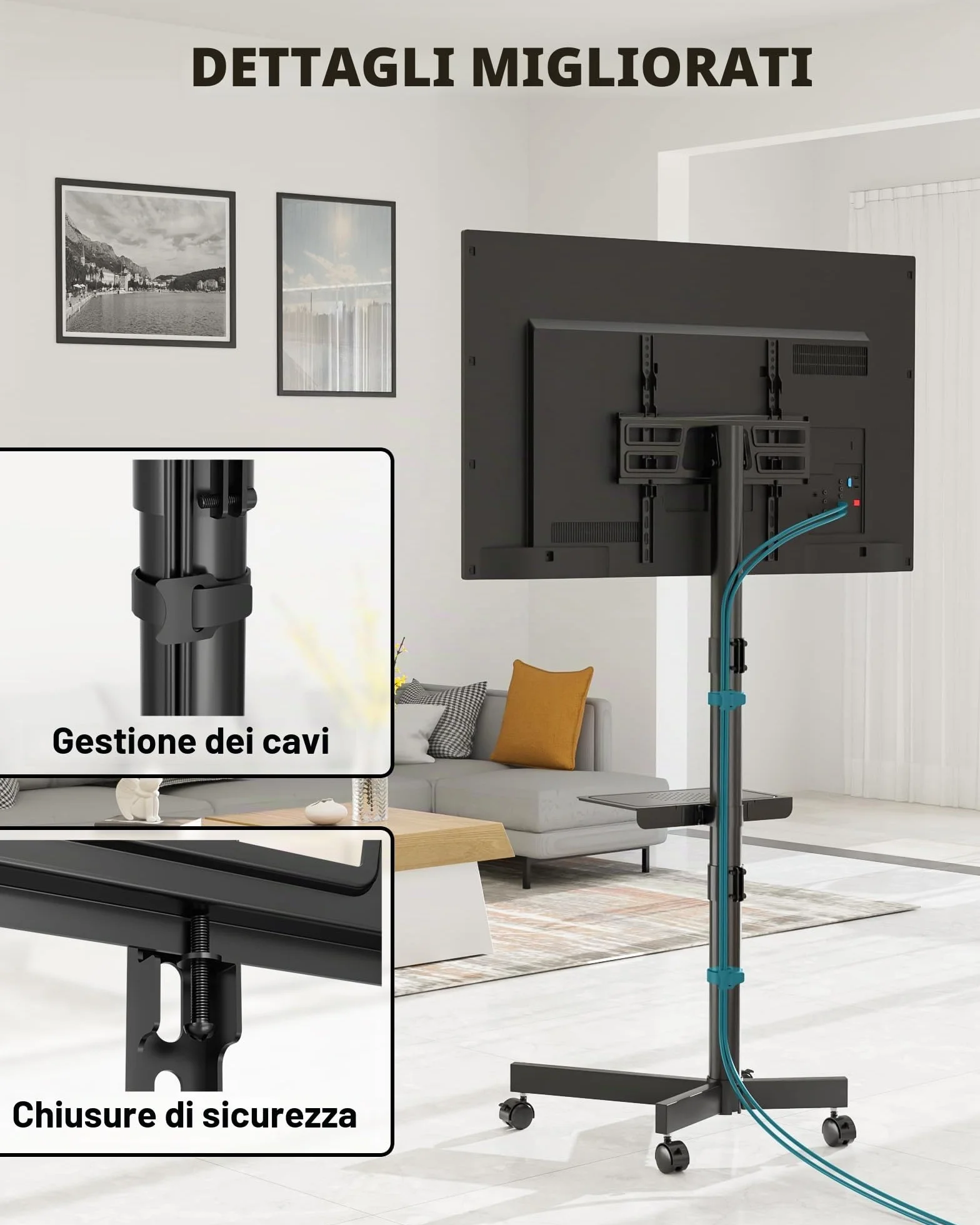 BONTEC Supporto TV da Pavimento, Carrello Inclinabile per TV da 23 a 60 Pollici, Fino a 40 kg, VESA 400x400 mm