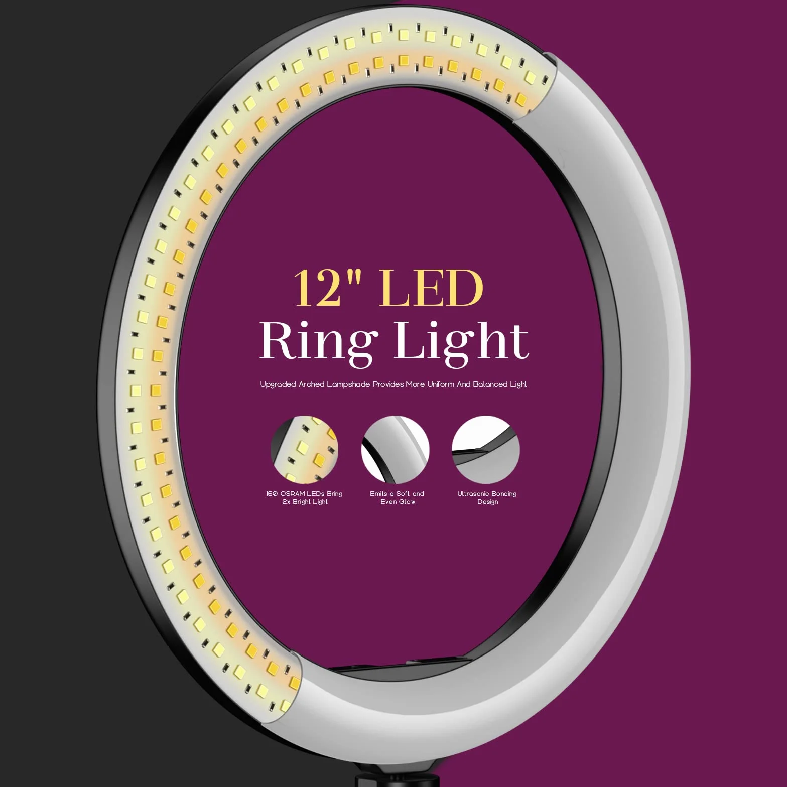 UPhitnis 12" Ring Light LED 3 modalità Illuminazione 10 luminosità Staffa Triangolare 63" per Trucco Fotografia YouTube