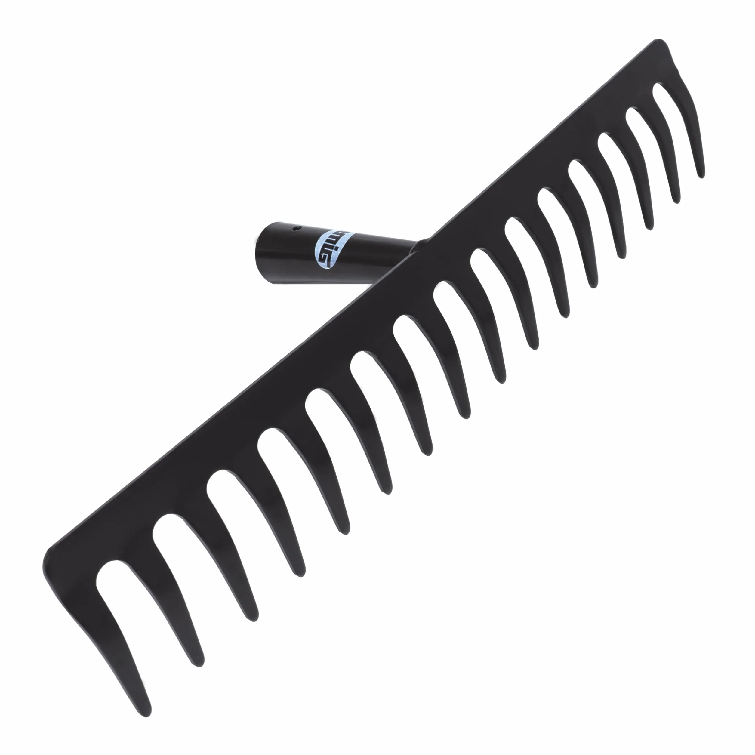 Amig - Rastrello da Giardino - Rastrello Metallico in Acciaio con 14 Denti Robusti per Livellare e Lavorare la Terra - Attrezzo per Orto e Giardinaggio di Colore Nero - Misura: 350 mm.