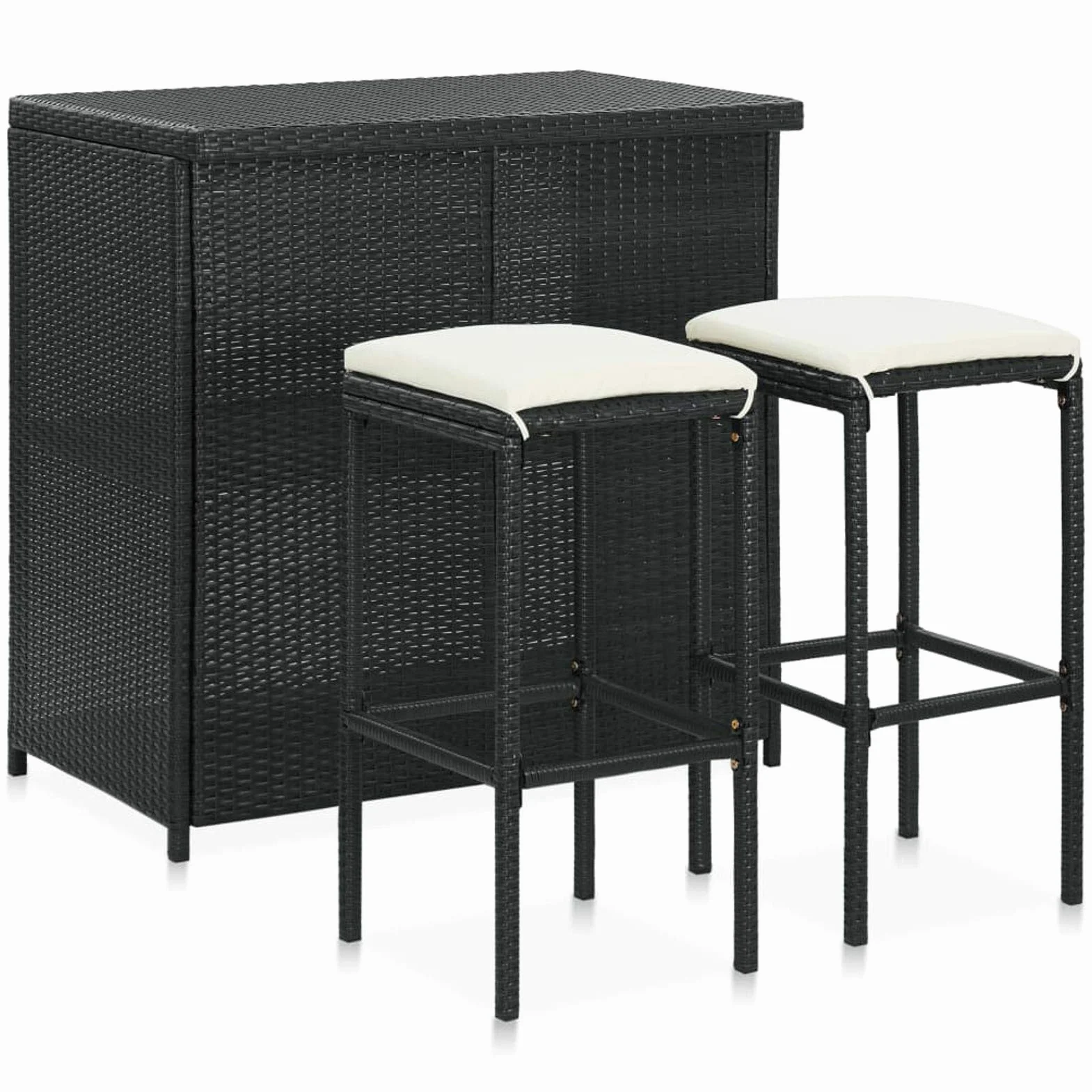 ARKEM Set da Bar 3 pz in Polyrattan Nero,Mobili Bar da Giardino,Angolo Bar da Giardino Cortile Esterno