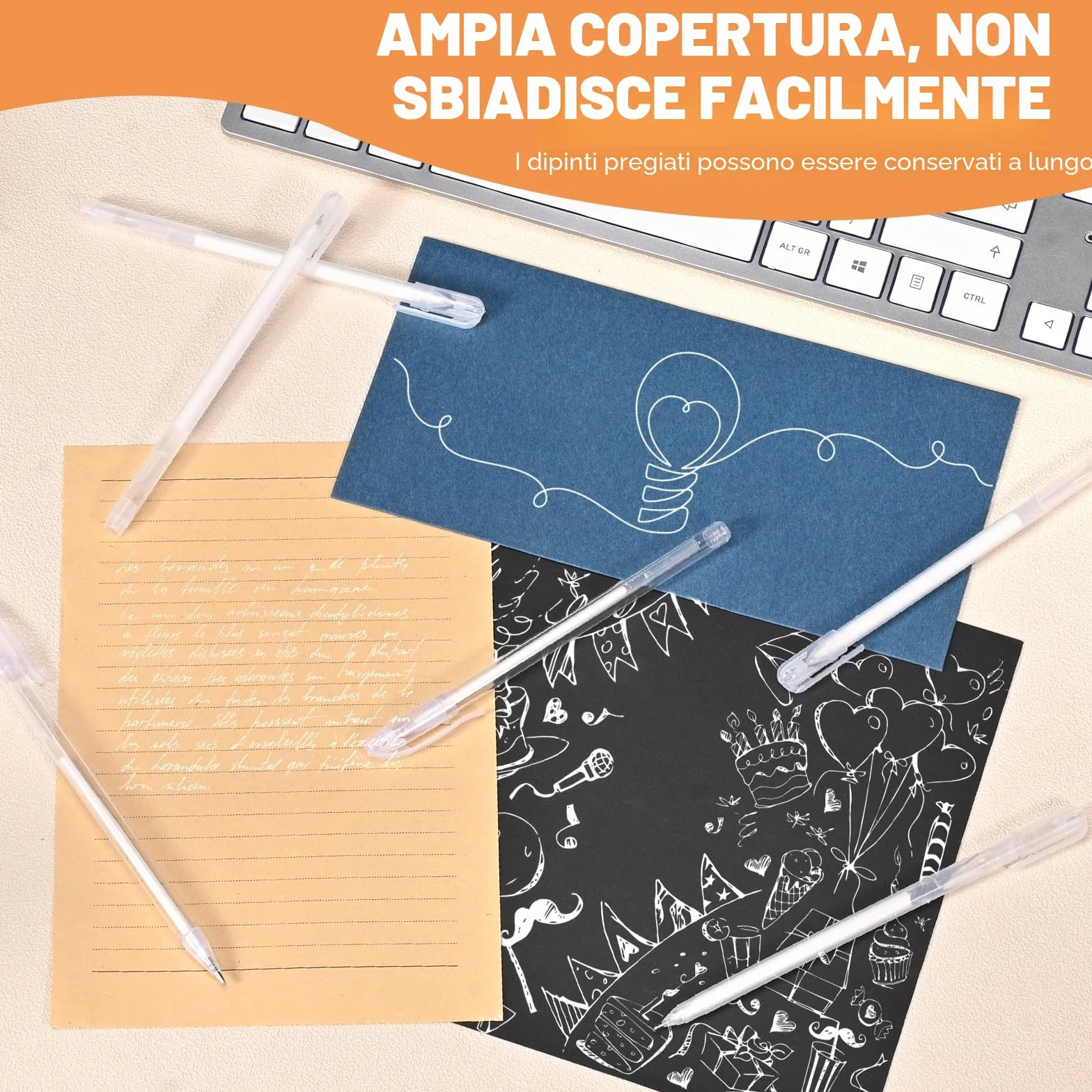 Set di 9 penne gel bianche 0,6 mm 0,8 mm per disegno su carta nera