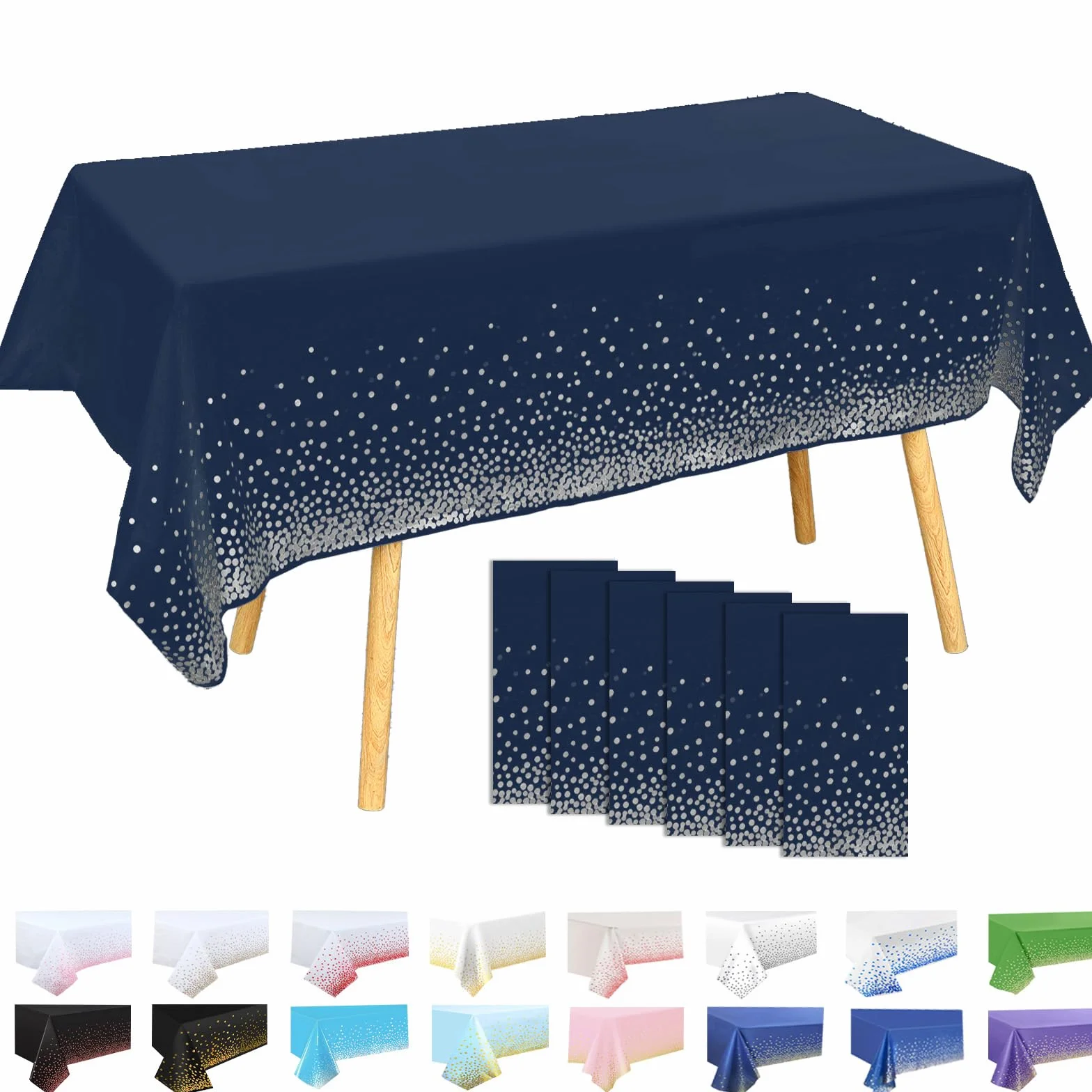 MOMHUA Tovaglia in Plastica Rettangolare 137 x 274 cm Blu Navy e Dorati 6 Pezzi per Feste