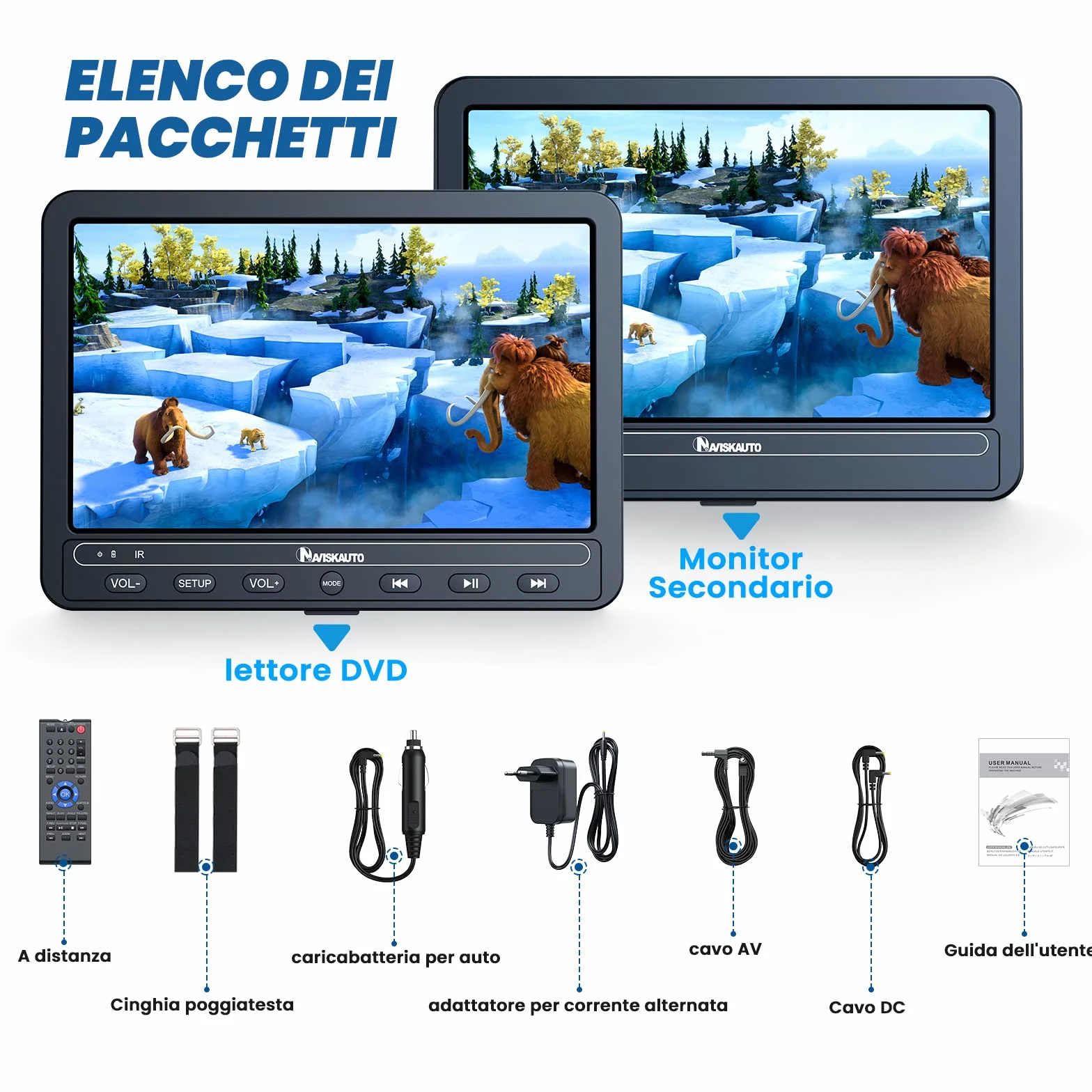 NAVISKAUTO 10,5" Doppio Lettore DVD per Auto Portatile con Batteria Ricaricabile 5 Ore USB/SD