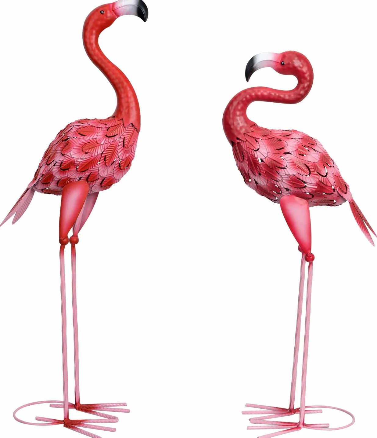 2 pezzi in metallo grande fenicottero rosso uccelli Yard Art statua all'aperto per la casa, patio, prato, cortile, decorazione (rosa caldo)