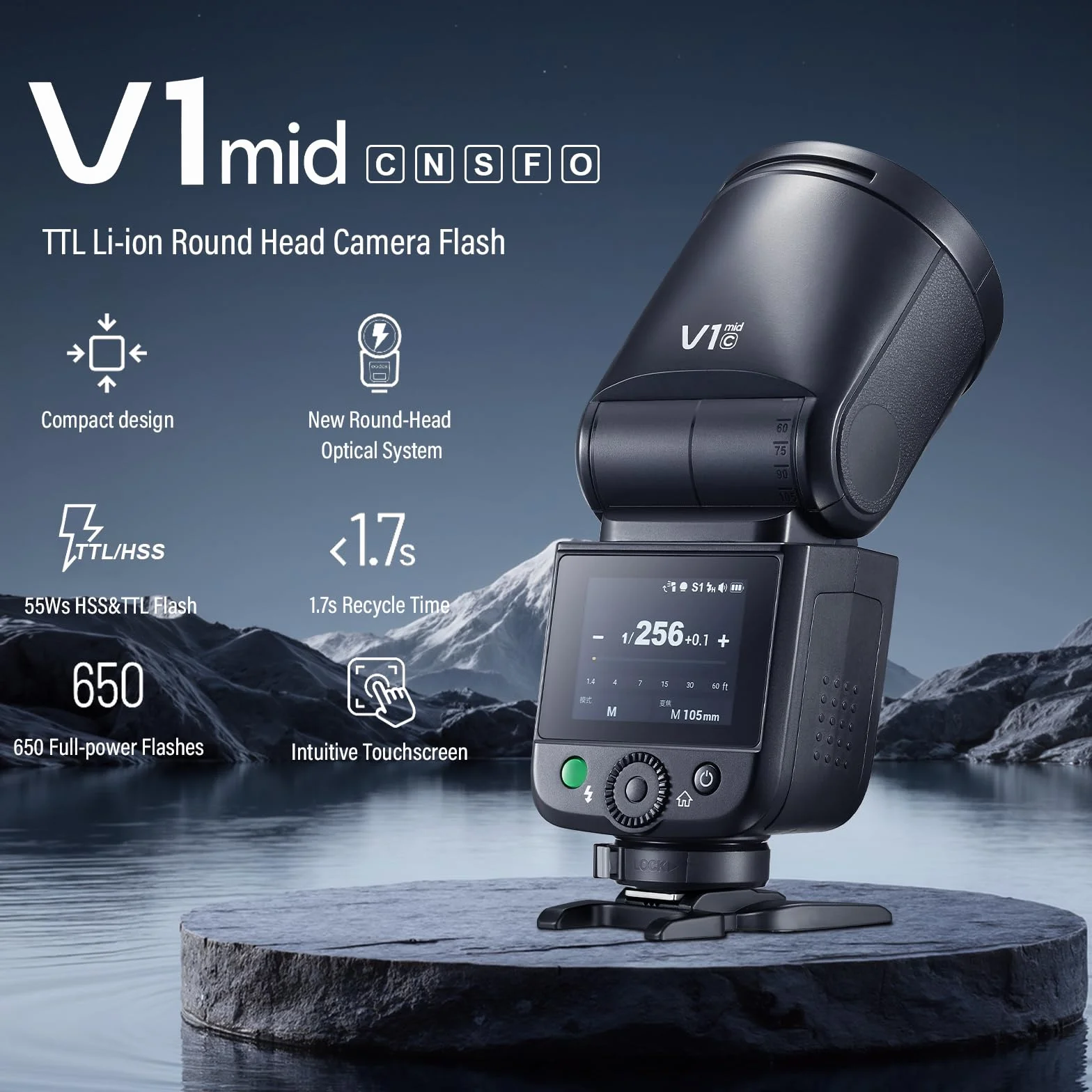 Godox V1 Mid C Flash Speedlite 55Ws TTL testa rotonda per Canon