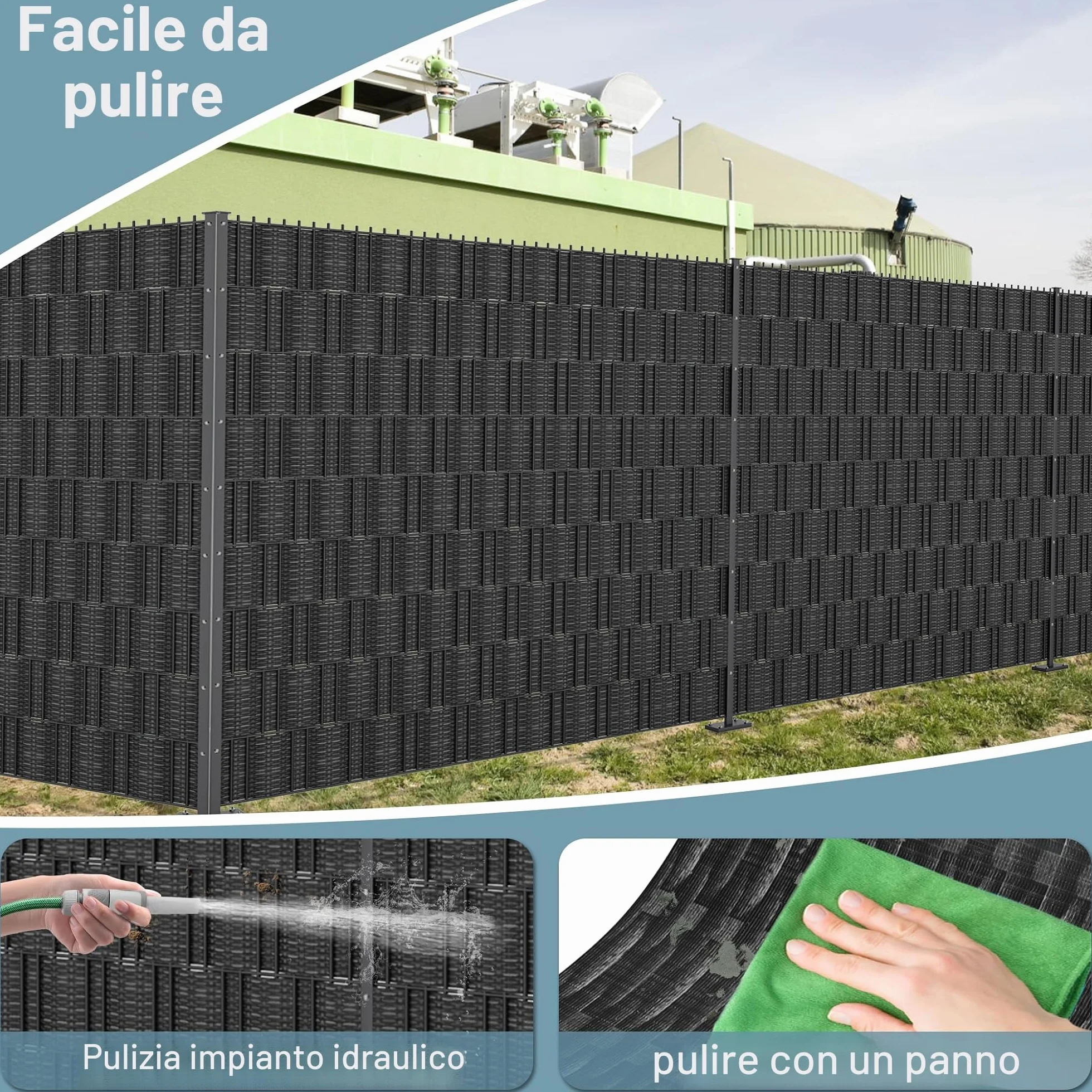 LZQ Strisce frangivista in PVC, extra spesse, opache, a doppia asta, con 20 clip di fissaggio per recinzione da giardino, balcone (35 m x 19 cm, motivo rattan)