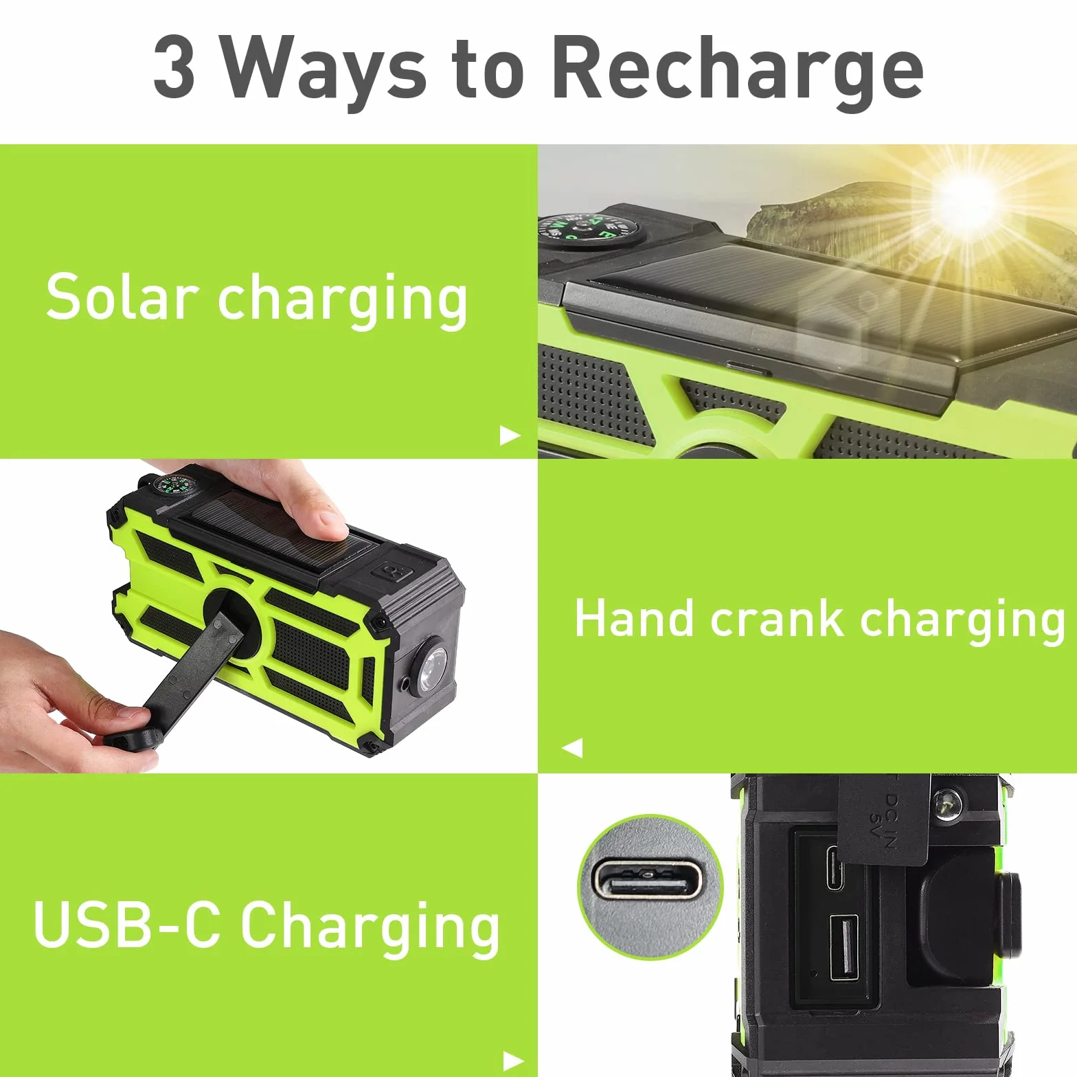 Raddy SW5 Radio Dinamo Impermeabile IPX5 AM/FM Portatile Emergenza Solare 5000mAh Powerbank