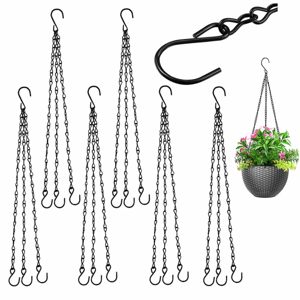 6 Pezzi Metallo Catena Sospesa,Catena per Appendere Il Cesto di Fioriere Catena a Cesto Appesa,Catena a Cesto Appesa Pianta Catena Vaso Catene in Metallo Set Clip e Ganci,Nero