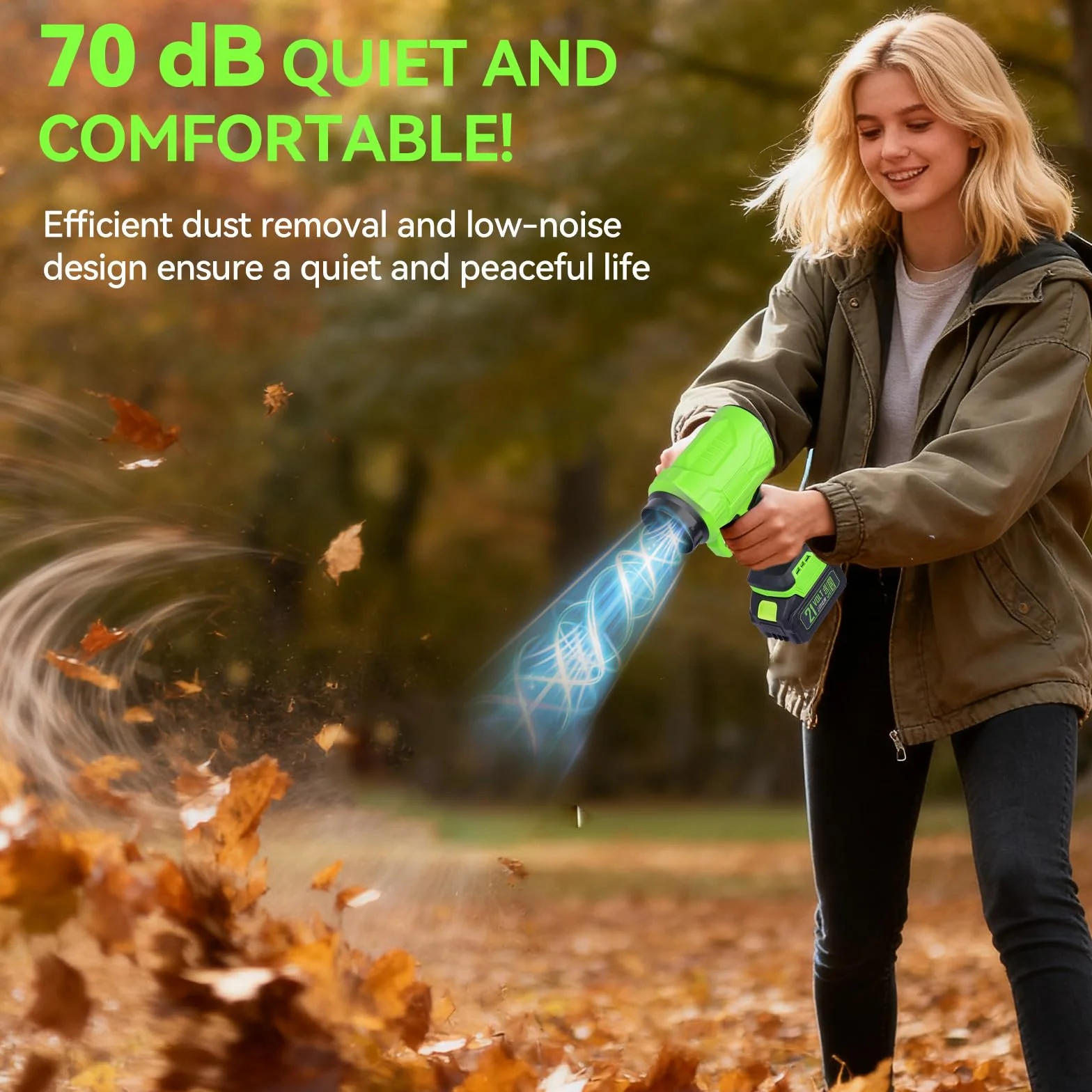 Soffiatore turbo a batteria con 2 batterie da 4000 mAh, motore brushless da 210 km/h, 545 W compatto e leggero (2,2 kg), soffiatore portatile per rimuovere foglie, 2 ugelli e caricabatterie