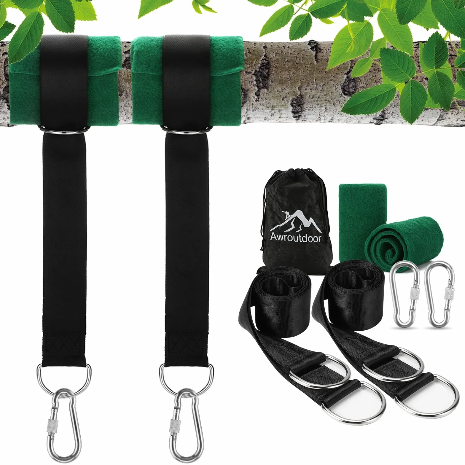 Cinghie per Amaca All'aperto, Cinghie Pendenti Altalena Albero 150cm con Cuscinetti e Gancio di Protezione Dell'albero, Contiene Fino a 500kg per Amache e Altalene da Campeggio