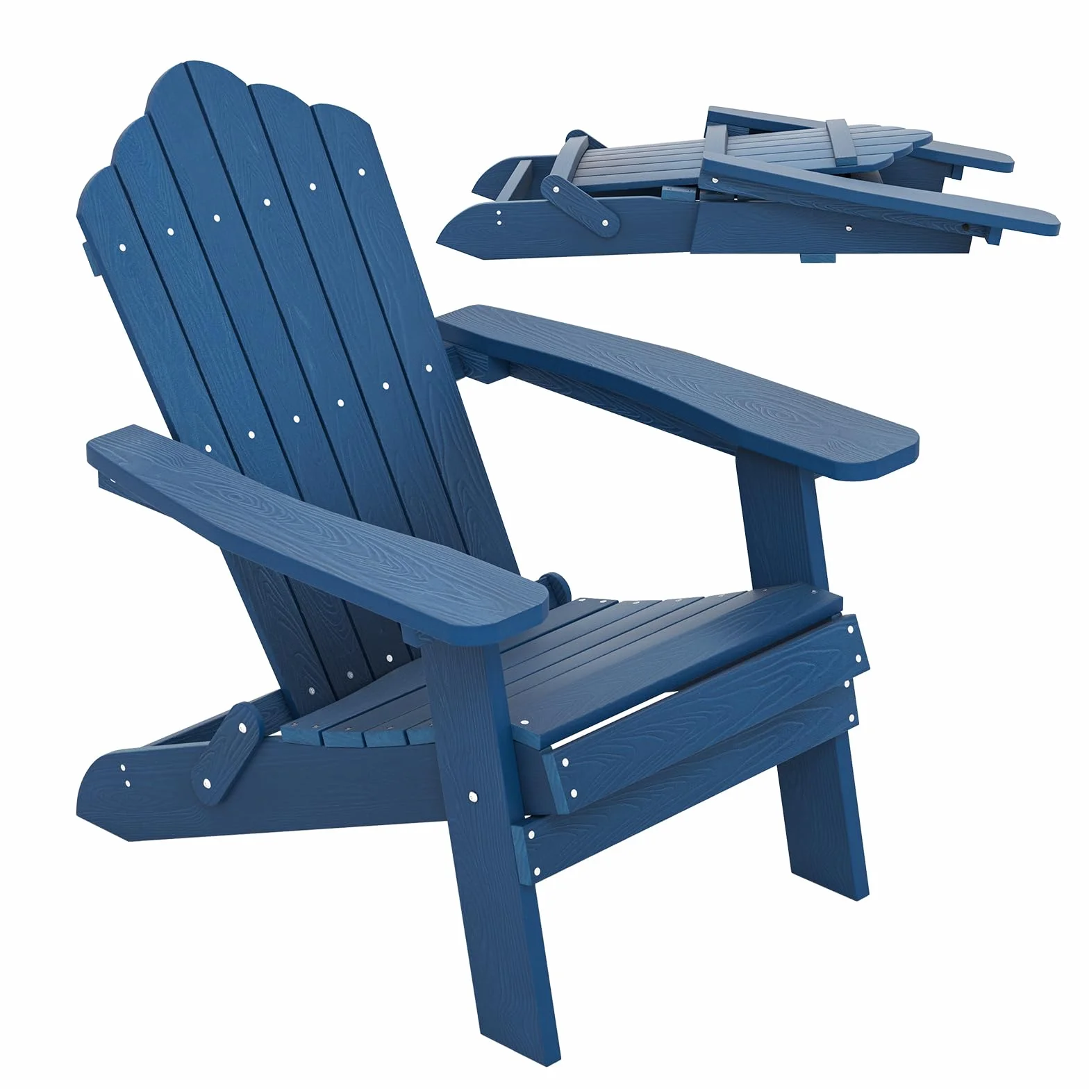 RELAX4LIFE Sedia Adirondack Pieghevole, Arredo da Esterno in HDPE con Schienale Inclinato Ergonomico e Braccioli Larghi, Sedia da Esterno Resistente alle Intemperie per Giardino, Patio (Blu Navy)