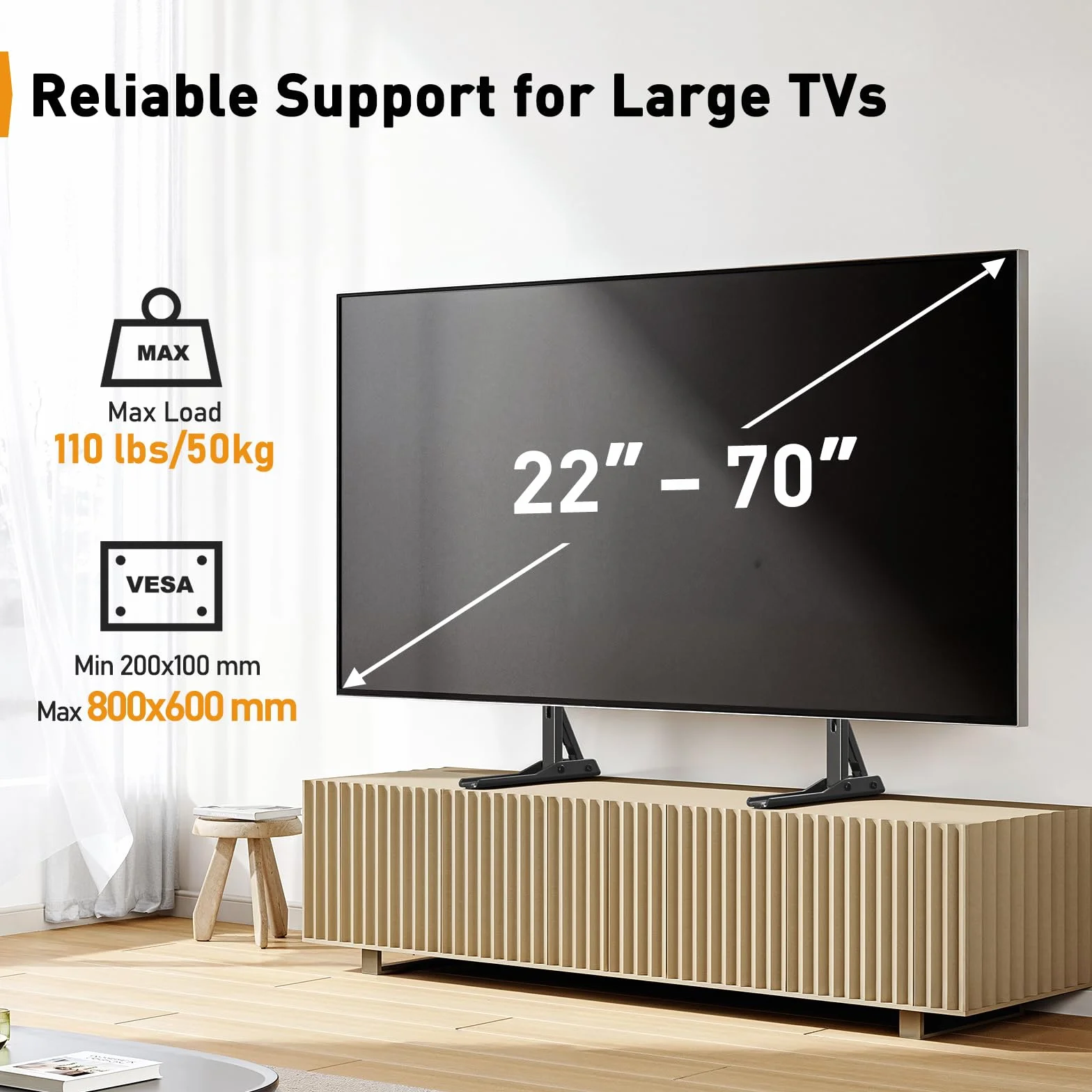 Perlegear Supporto TV da Tavolo Universale 22-70 Pollici VESA 800x600 mm 50 kg