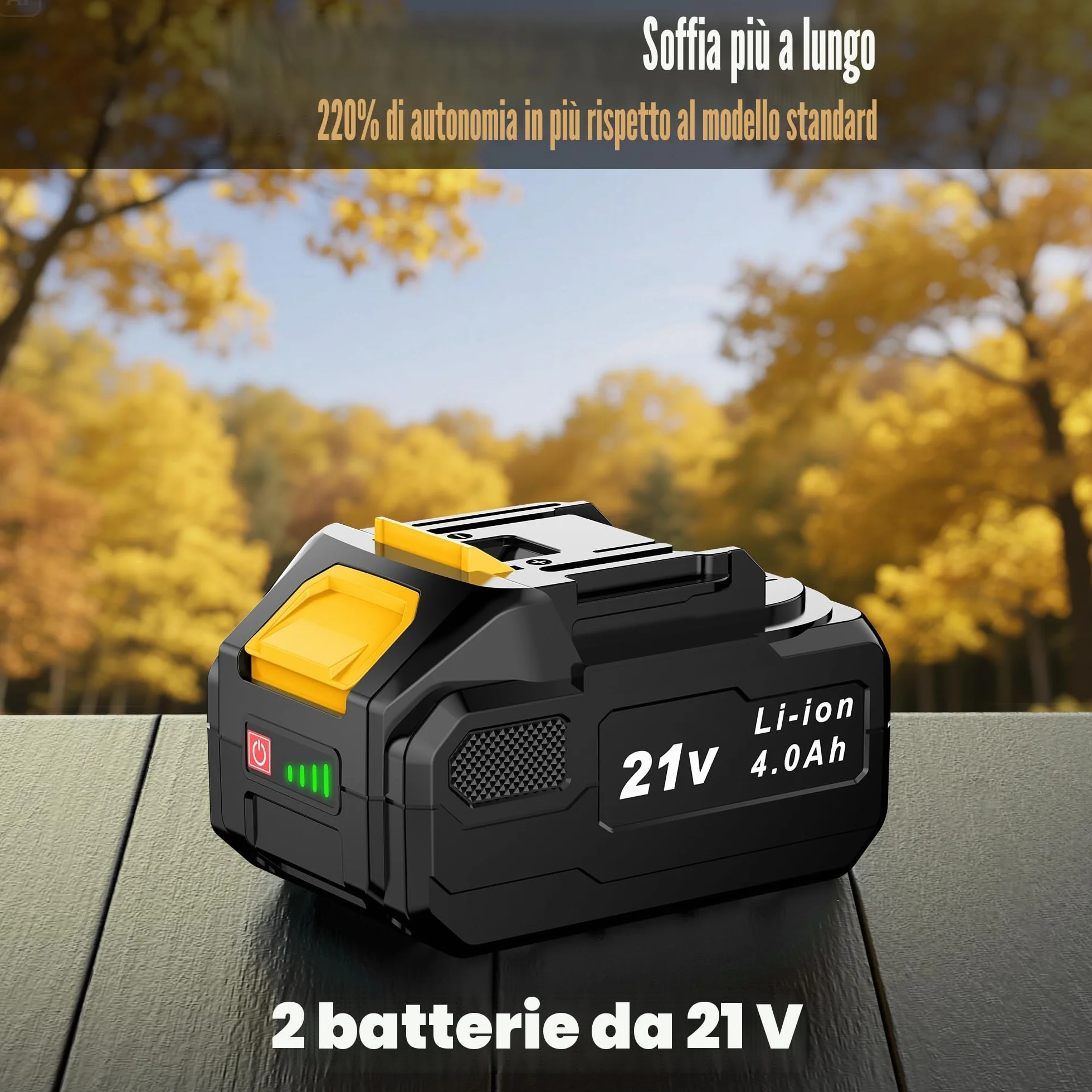 21V Soffiatore a Batteria, Soffiatore Foglie Elettrico con 2 Batteria da 4,0Ah, 2 Ugelli, 3 Velocità Regolabili, Tracolla per Foglie, Neve, Polvere e Detriti