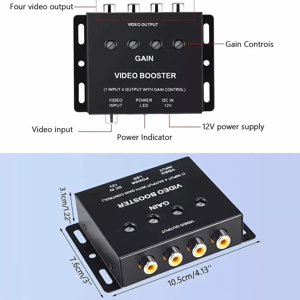 Car Video Splitter 1 a 4 canali AV Amplificatore Booster CVBS Segnale per Auto LCD DVD