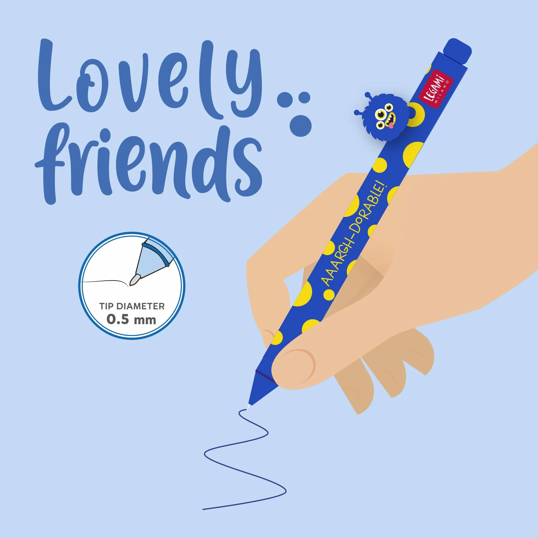 Legami Penna Gel Monster Lovely Friends 0.5 mm Niebieski Atrament